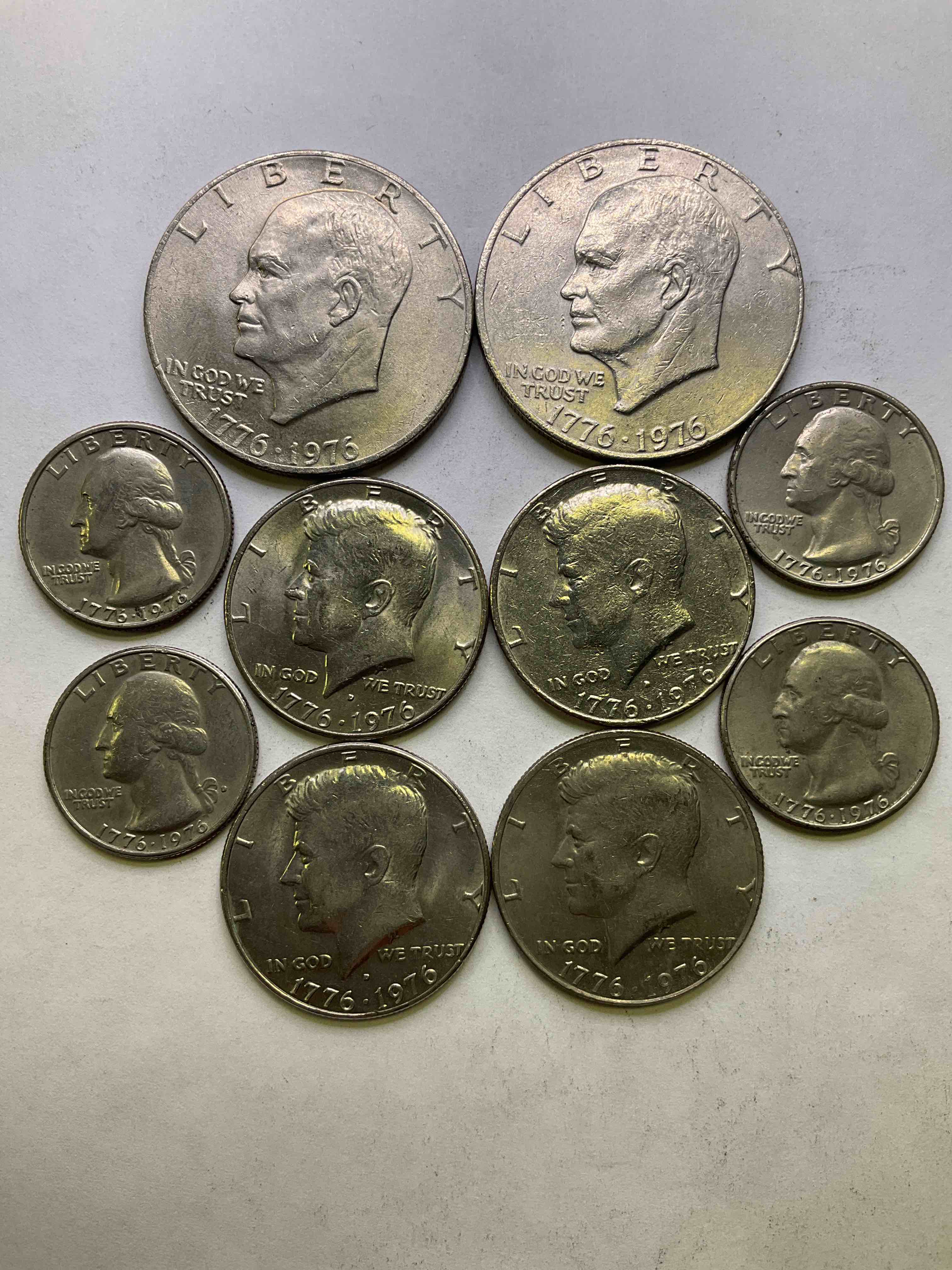 1976 Bicentennial Bliss! In 1976 The U.S. Mint Produced Coins Celebrating The 200 Year Anniversary Of America. Up For Auction Are Awesome Examples Of All Three Coins Produced For This... The Quarter, Half Dollar & Infamous "Ike" Dollar Coin! Highly Desirable For Collectors! Own Pieces Of History & Get Ready For America's 250 Year Anniversary Coming Soon!