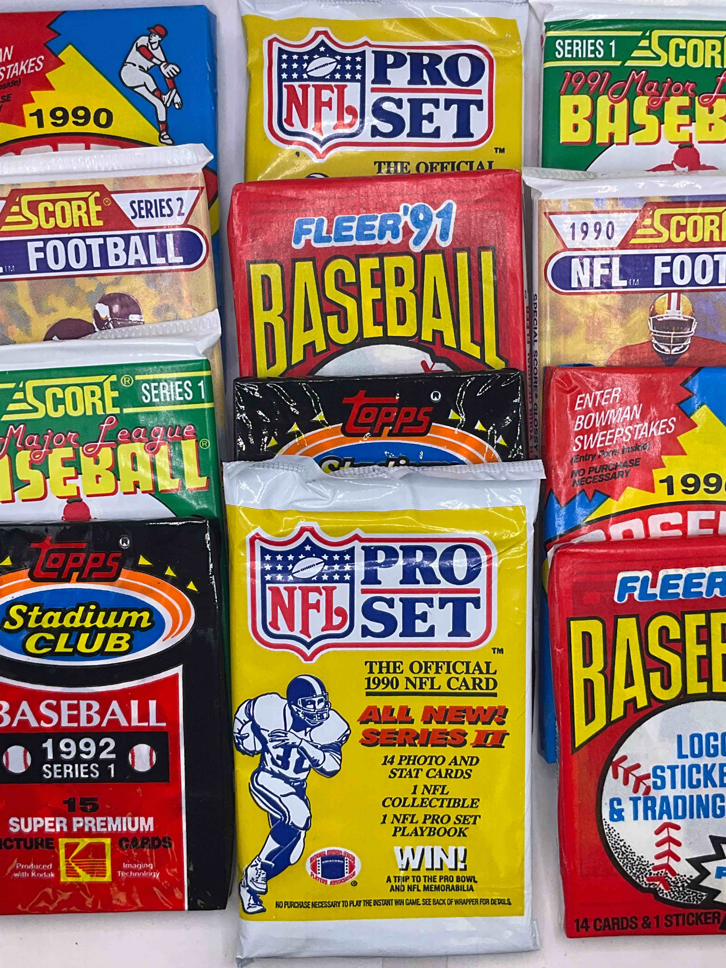 Crazy Pack Lot! 1992 Stadium Club, 1990 Pro Set, 1990 Bowman, 1991 Fleer, 1990 Score, 1991 Score! Insane Packs!