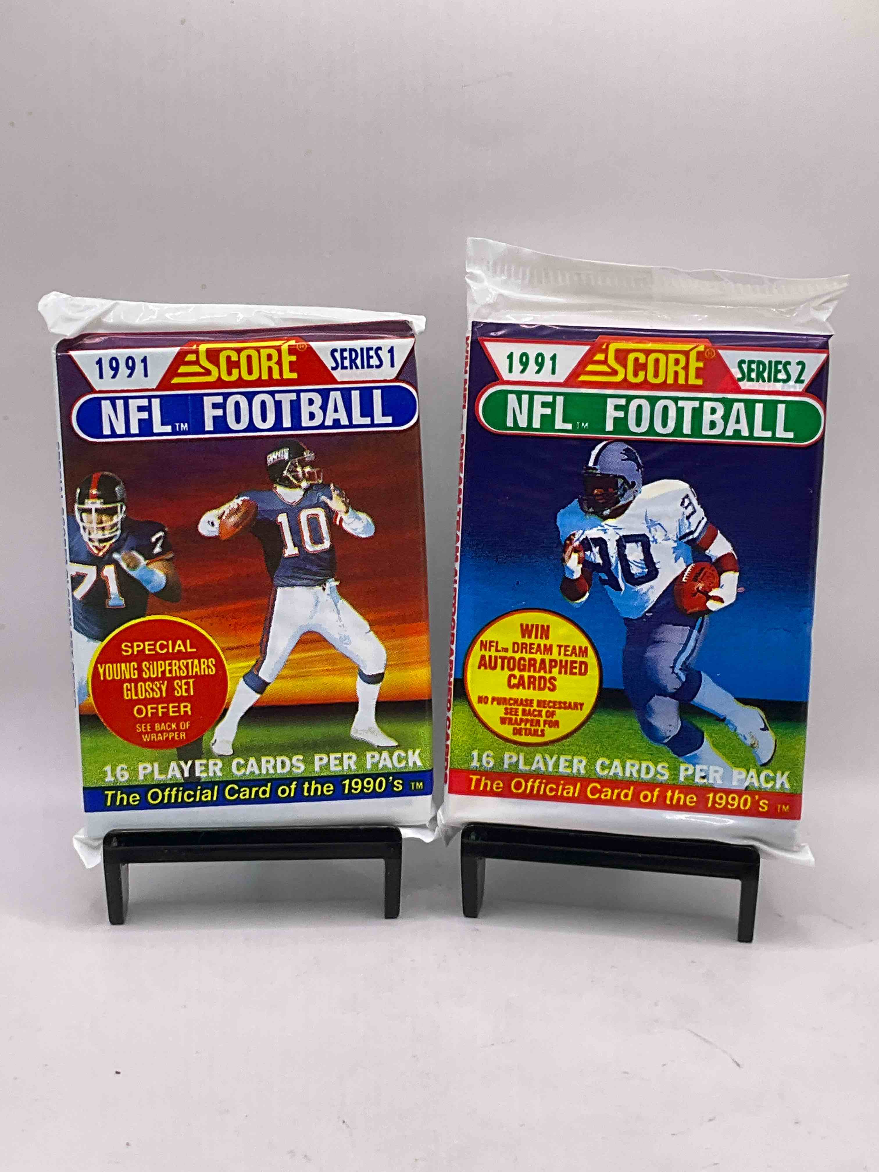 1991 NFL Score Football Sealed Card Pack, Direct From Original Retail Case! These Cards Are Sought After By Collectors For Their Awesome, Nostalgic Look. Search For Brett Favre Rookie, Early Jerry Rice, Early Emmit Smith, Joe Montana & So Much More!