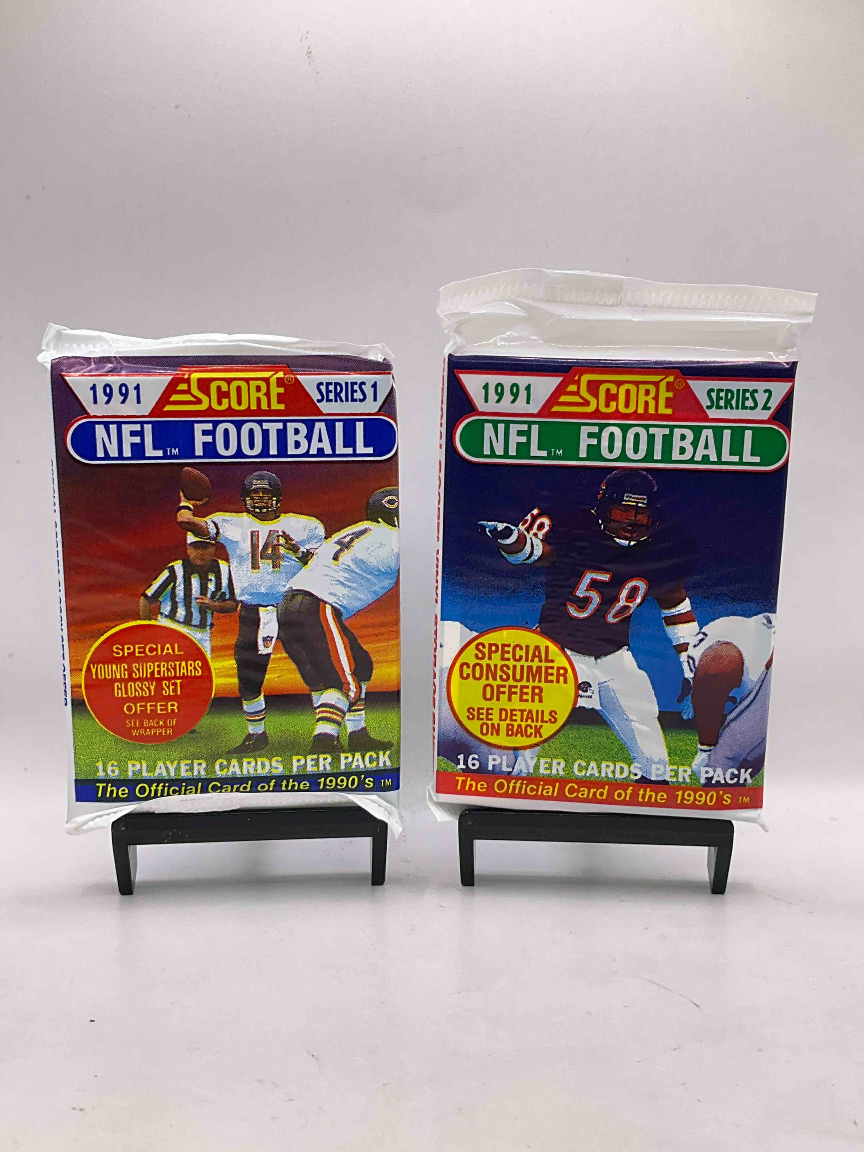 1991 NFL Score Football Sealed Card Pack, Direct From Original Retail Case! These Cards Are Sought After By Collectors For Their Awesome, Nostalgic Look. Search For Brett Favre Rookie, Early Jerry Rice, Early Emmit Smith, Joe Montana & So Much More!