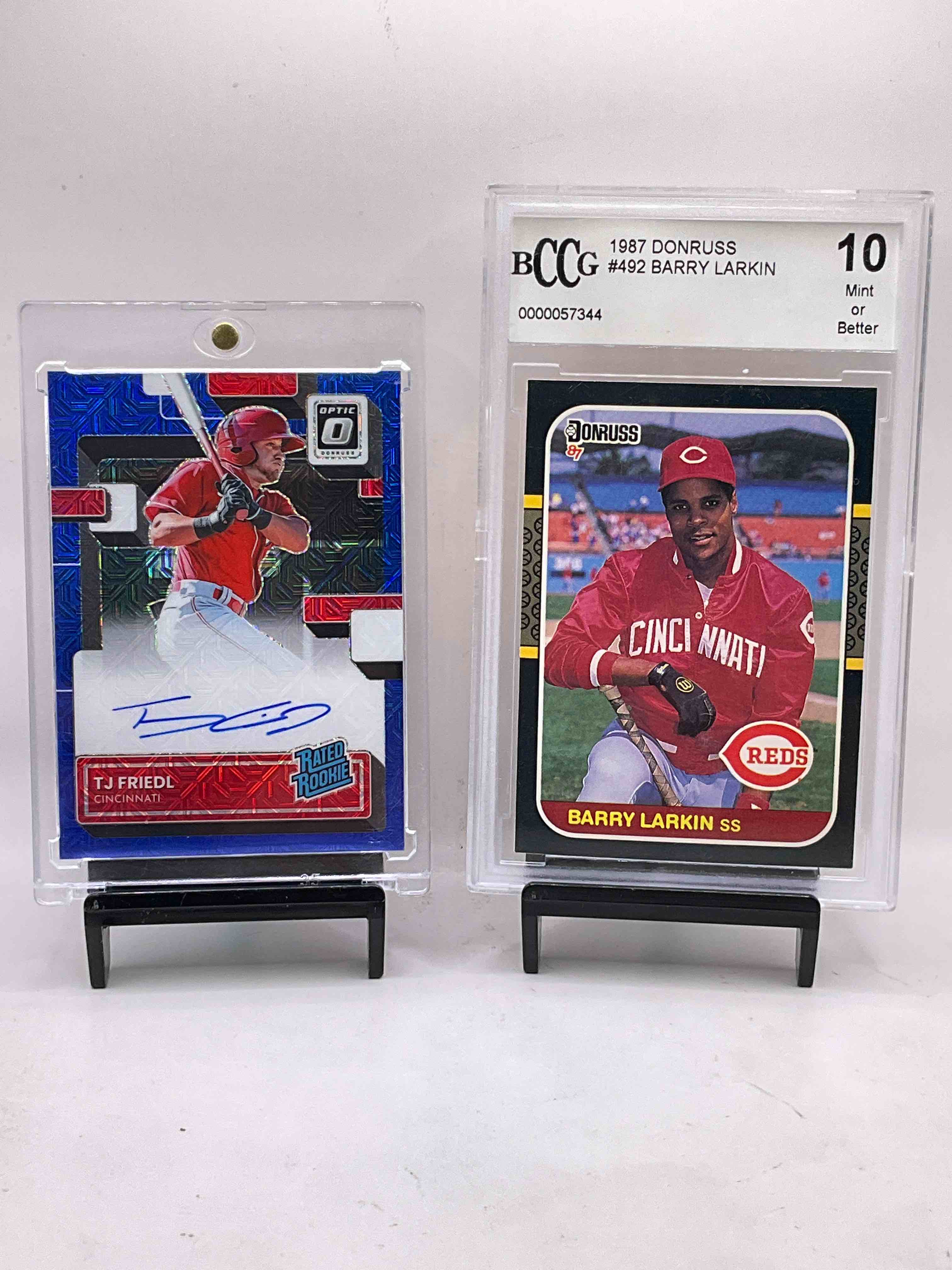 Reds Galore! TJ Friedl Optic Rated Rookie Signed On Card & Barry Larkin Mint 10 1987 Donruss Card!! Crazy Reds 50 Card Lot, Including De La Cruz Rookie, Hunter Greene, Matt McLain, Adolfo Sanchez & So Many More! Insane Reds Lot!