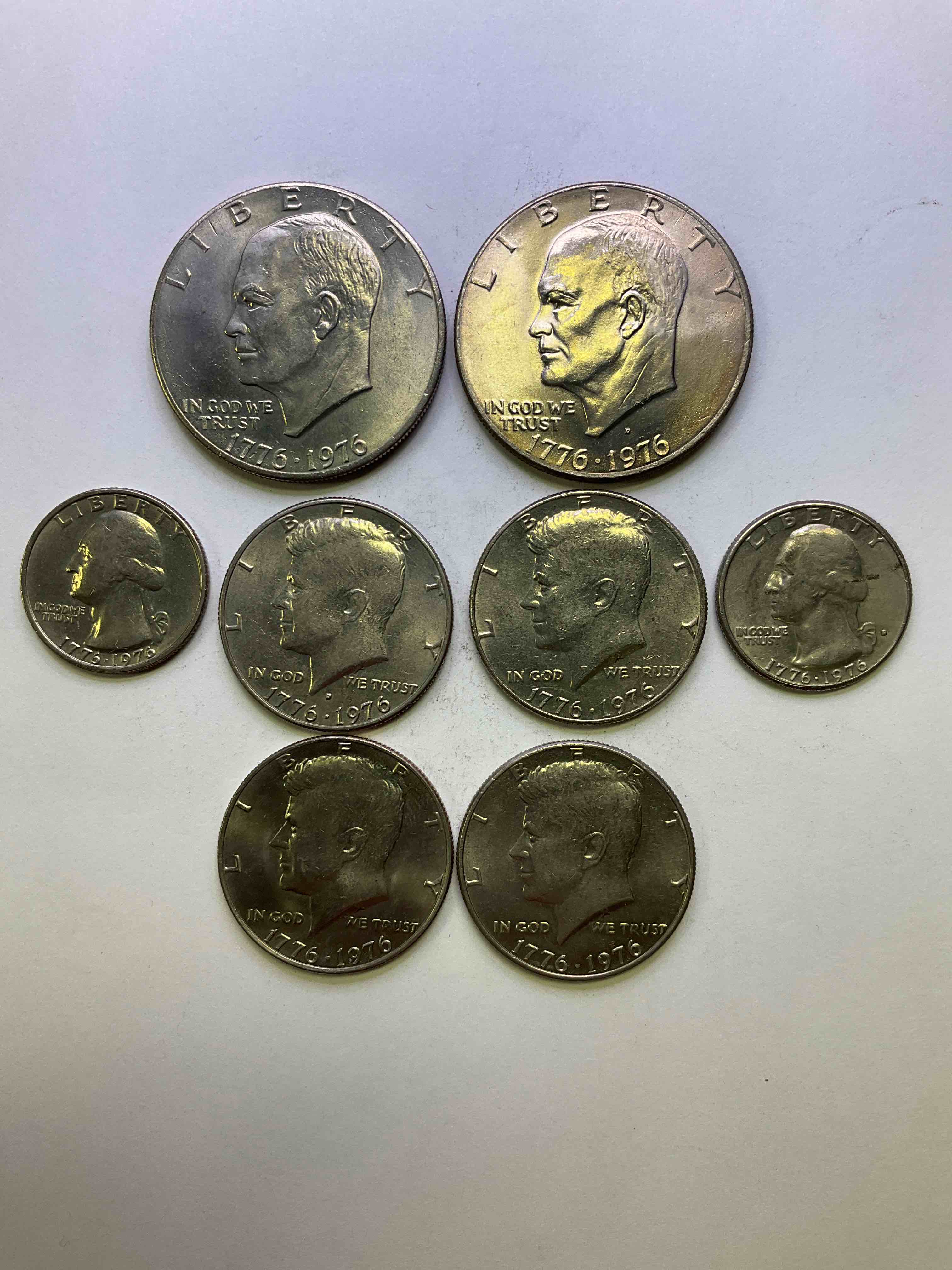 1976 Bicentennial Bliss! In 1976 The U.S. Mint Produced Coins Celebrating The 200 Year Anniversary Of America. Up For Auction Are Awesome Examples Of All Three Coins Produced For This... The Quarter, Half Dollar & Infamous "Ike" Dollar Coin 200 Year Anniversary Edition! Highly Desirable For Collectors! Own Pieces Of History & Get Ready For America's 250 Year Anniversary Coming Soon!