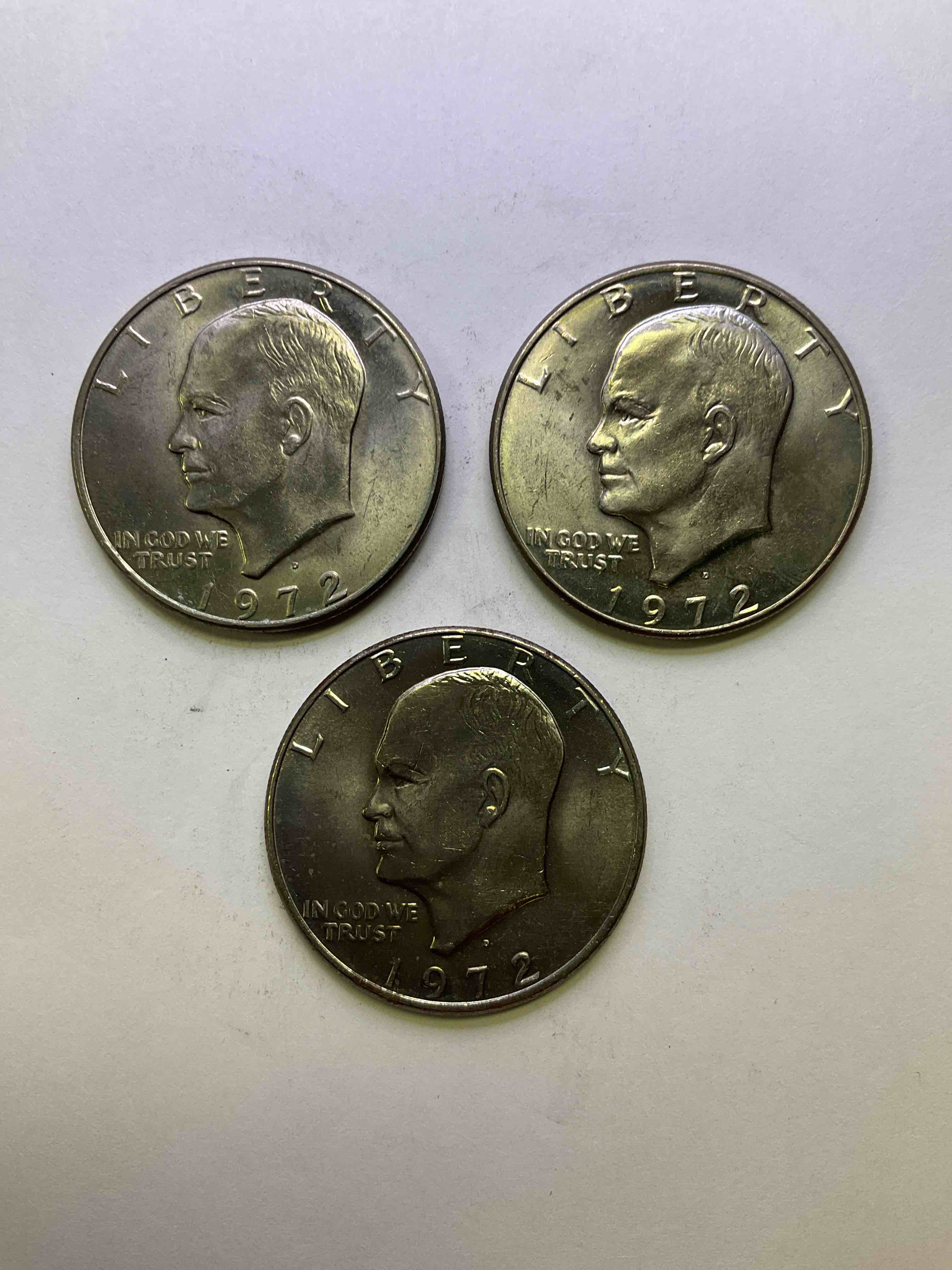 Eisenhower Dollar Coins! These Striking, Large U.S. Coins Were Minted From 1971-1978. Here Are Gorgeous Of Examples Of "Ike" Dollars In Varying Years, Including 1976 Bicentennial. These Coins Have Become Immensely Popular With Collectors & Some Have Great Toning!