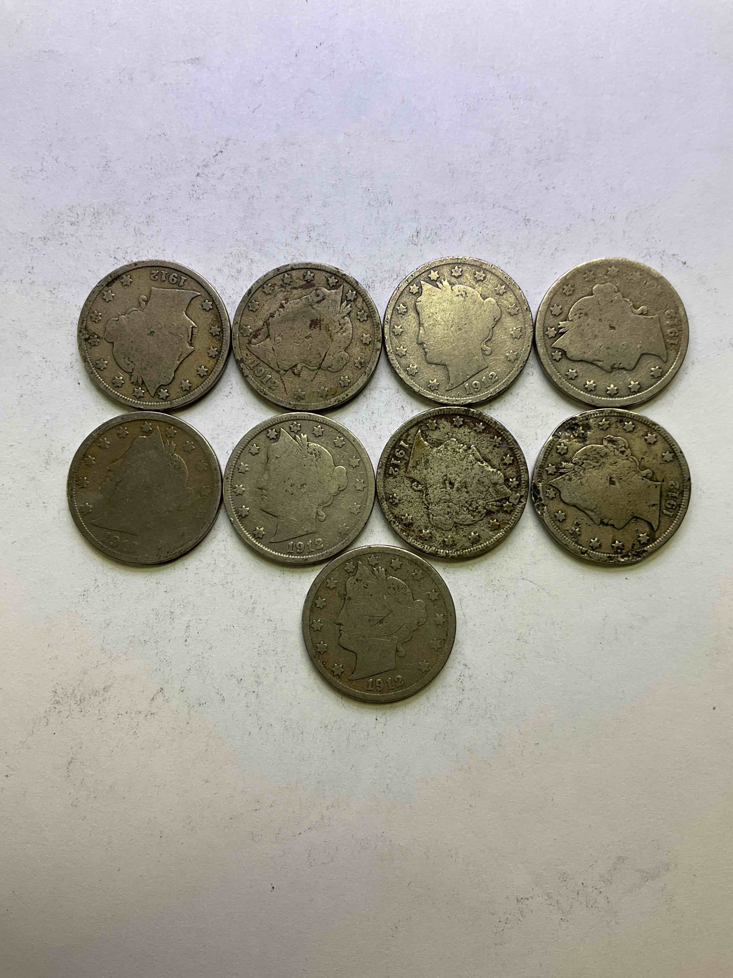 1912 Year Of The Titanic! Nearly Impossible To Collect! 1912 Antique U.S. Liberty Head "V Nickels," From The Year Of The Sinking Of The Titanic! Own A Piece Of History Great For Coin Collectors, Think Of The History These Coins Have Seen! Liberty Head V Nickels Were Minted Up Until 1913 & Were The Style Of Nickels Before Buffalo Nickels. Own Some Cool Pieces Of History! Rare To See These Coins With The "Date On" in Circulated Condition!