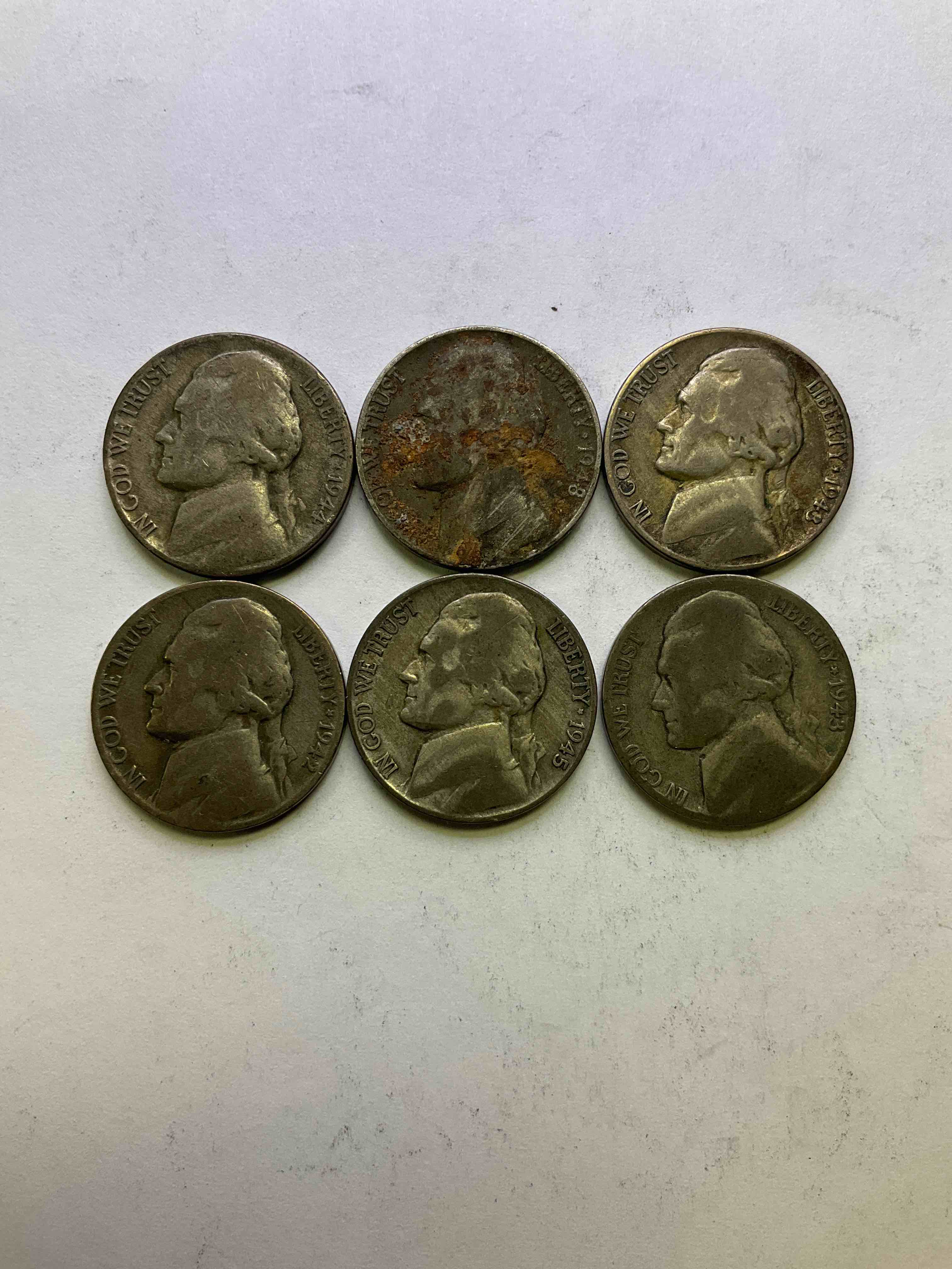 World War II U.S. Silver! Did You Know That Nickels Were Actually Made Of Silver During World War II From 1942-45? This Is Because America Needed Nickel To Make Ammunition, So The U.S. Treasury Made Nickels Out Of Partial Silver Instead Of Nickel For These Three Years Only! Own Great Pieces Of Rare World War II. Silver. All Silver Nickels From The Height Of The War! Each Nickel Was Minted At 35% Silver, 56% Copper & 9% Manganese. Own Rare Pieces Of Valuable World War II Precious Metal History! VERY Hard To Find!