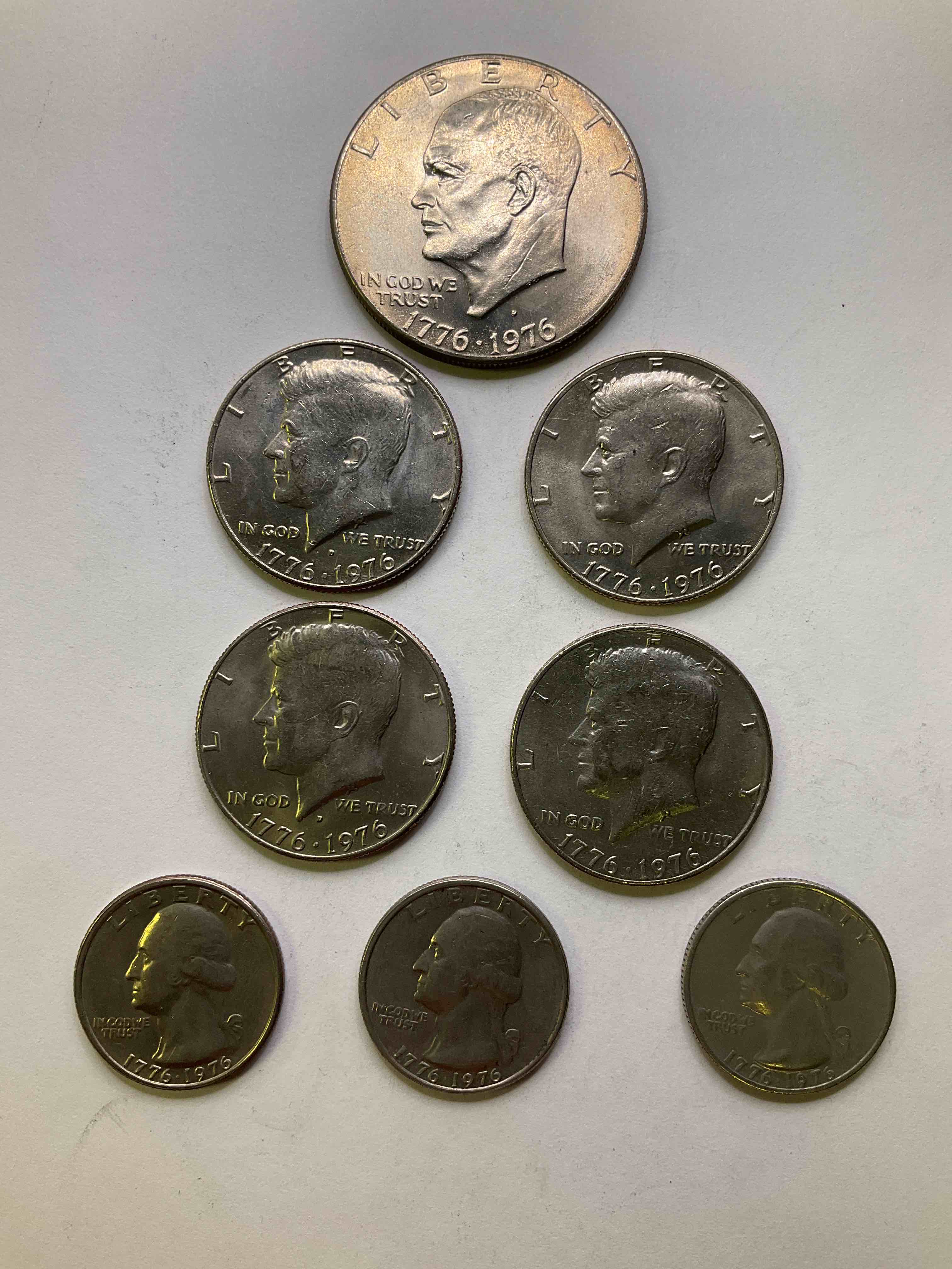 1976 Bicentennial Bliss! In 1976 The U.S. Mint Produced Coins Celebrating The 200 Year Anniversary Of America. Up For Auction Are Awesome Examples Of All Three Coins Produced For This... The Quarter, Half Dollar & Infamous "Ike" Dollar Coin 200 Year Anniversary Edition! Highly Desirable For Collectors! Own Pieces Of History & Get Ready For America's 250 Year Anniversary Coming Soon!