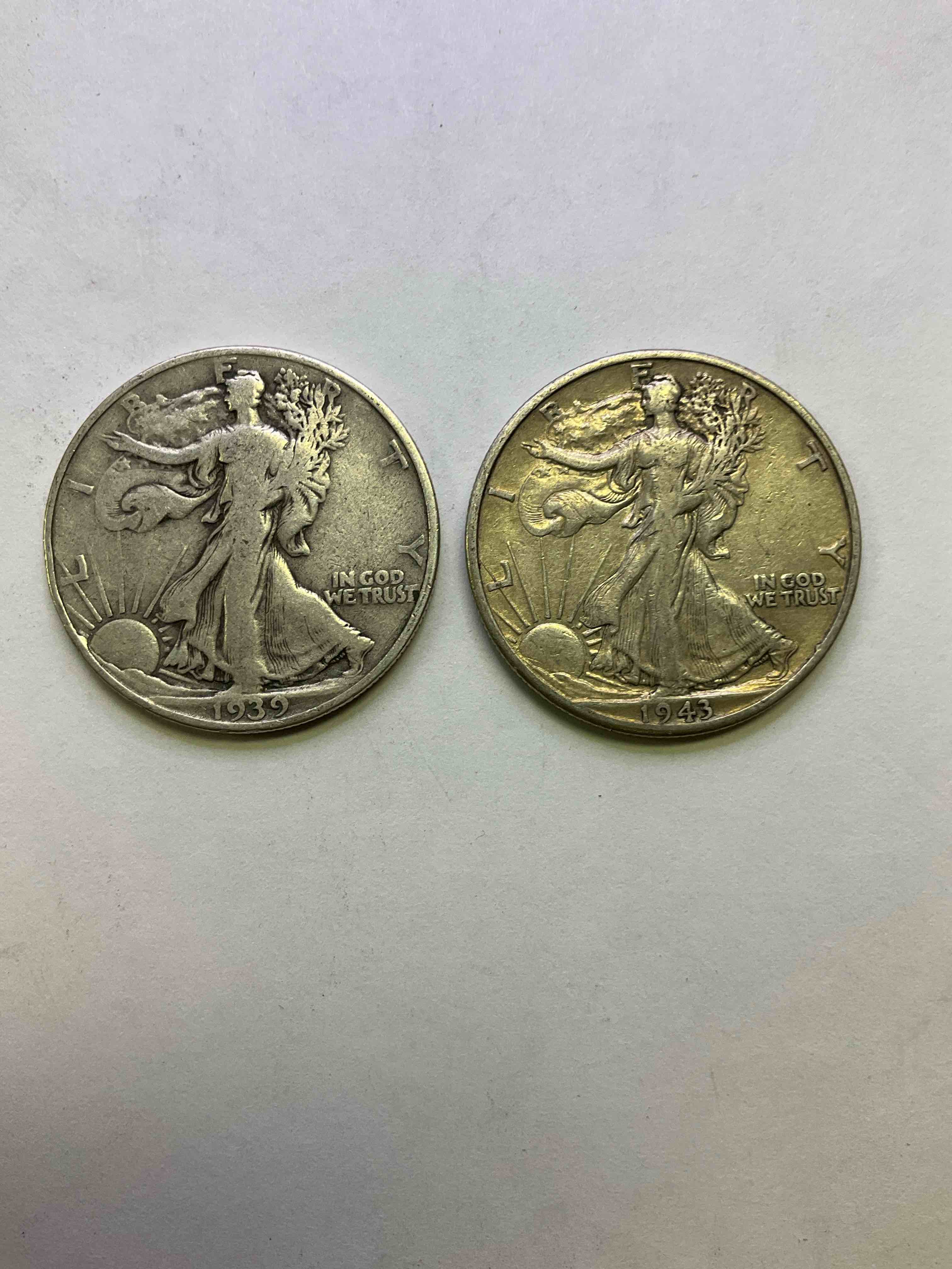 Antique U.S. Silver! Liberty Walking Silver Fine U.S. Silver Half Dollars! These Striking Half Dollars Were Minted From 1916-1947 & Have Become Some Of The Most Collectible Coins In History! Here Are Two Striking Circulated Examples From 1939 & 1943, The Height Of World War II! Liberty Walking Coins Are 90% Fine U.S. Silver, A Great Investment In Precious Metals!