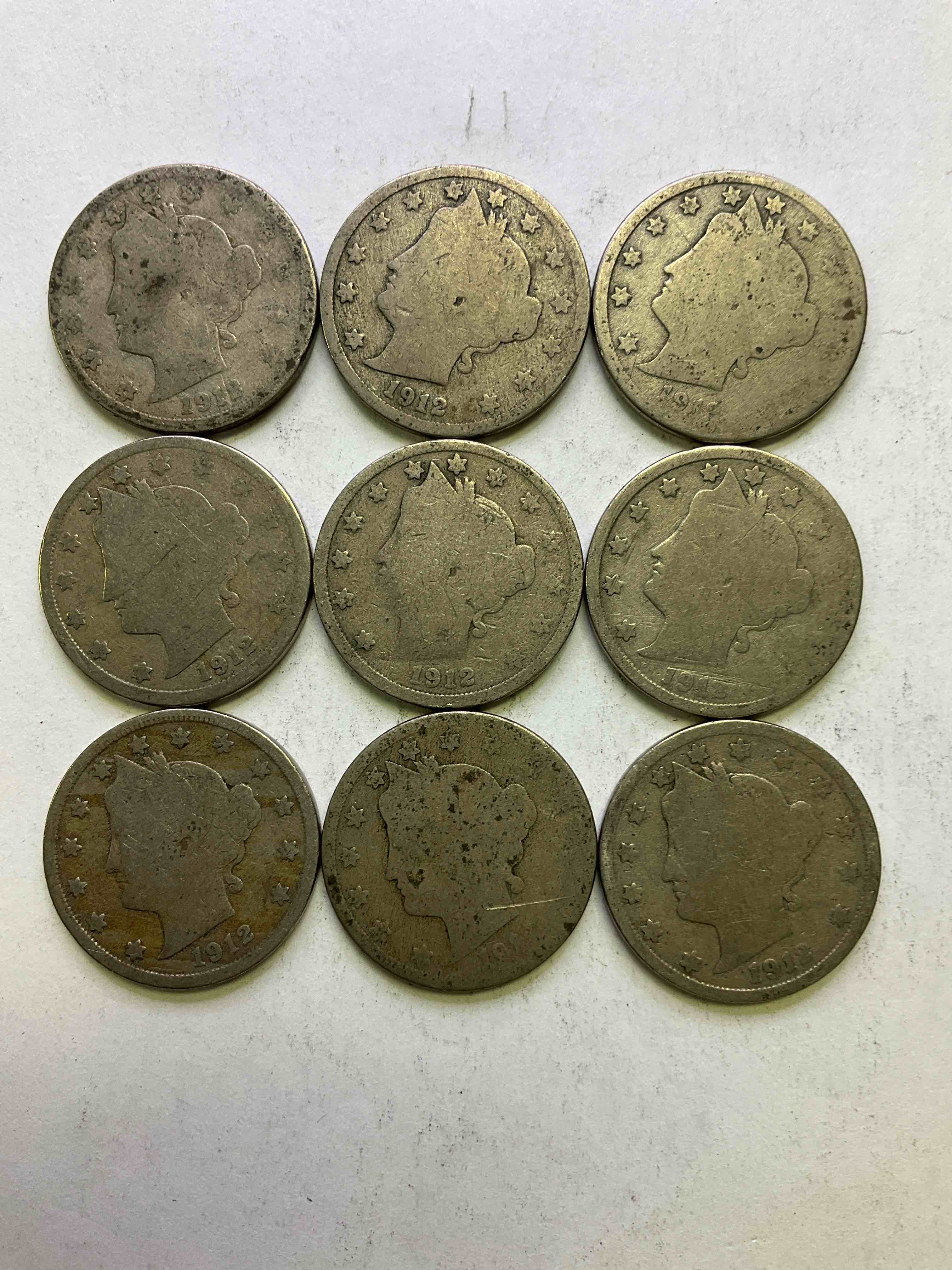 1912 Year Of The Titanic! Nearly Impossible To Collect! 1912 Antique U.S. Liberty Head "V Nickels," From The Year Of The Sinking Of The Titanic! Own A Piece Of History Great For Coin Collectors, Think Of The History These Coins Have Seen! Liberty Head V Nickels Were Minted Up Until 1913 & Were The Style Of Nickels Before Buffalo Nickels. Own Some Cool Pieces Of History! Rare To See These Coins With The "Date On" In Circulated Condition!