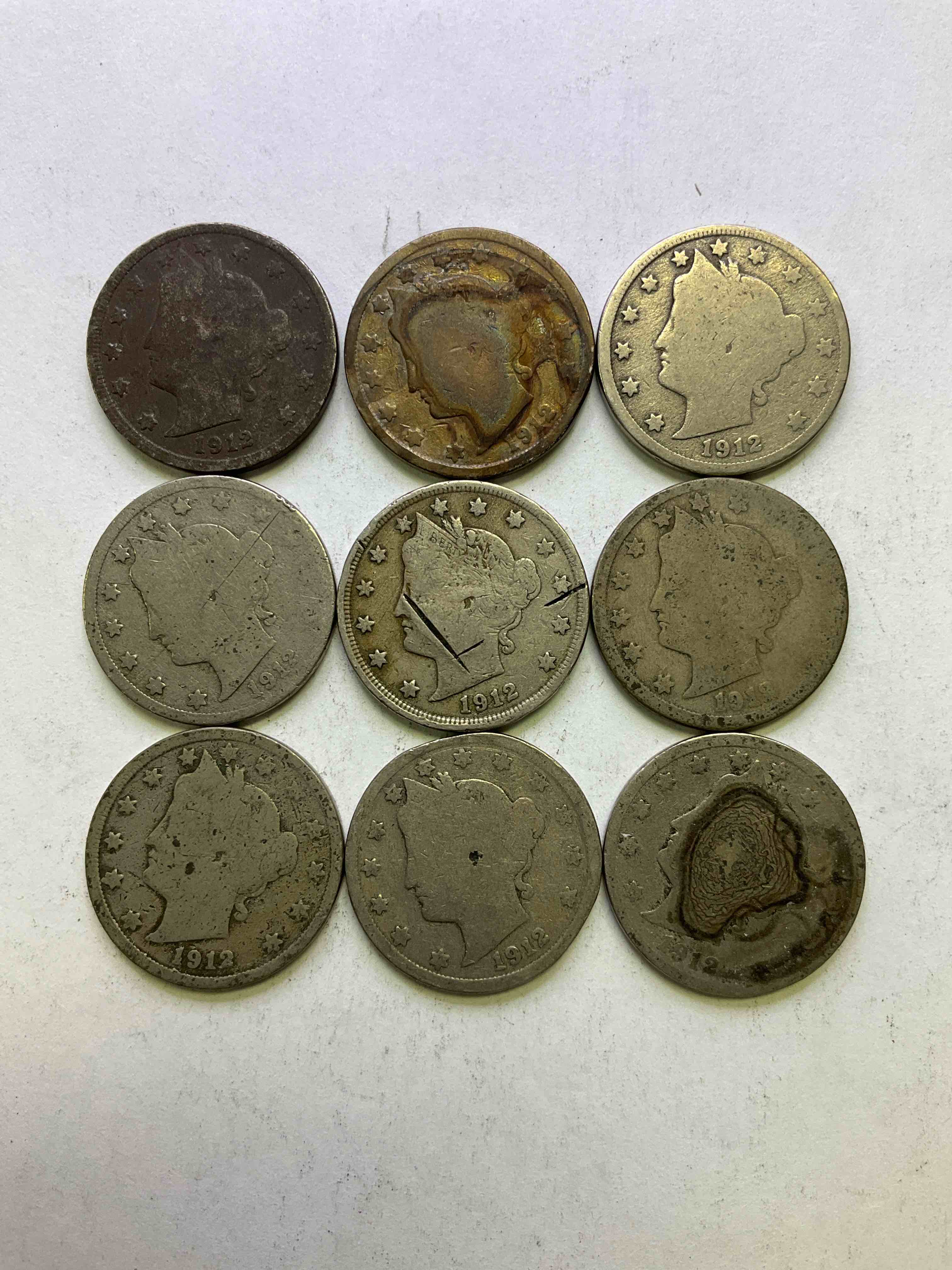 1912 Year Of The Titanic! Nearly Impossible To Collect! 1912 Antique U.S. Liberty Head "V Nickels," From The Year Of The Sinking Of The Titanic! Own A Piece Of History Great For Coin Collectors, Think Of The History These Coins Have Seen! Liberty Head V Nickels Were Minted Up Until 1913 & Were The Style Of Nickels Before Buffalo Nickels. Own Some Cool Pieces Of History! Rare To See These Coins With The "Date On" In Circulated Condition!
