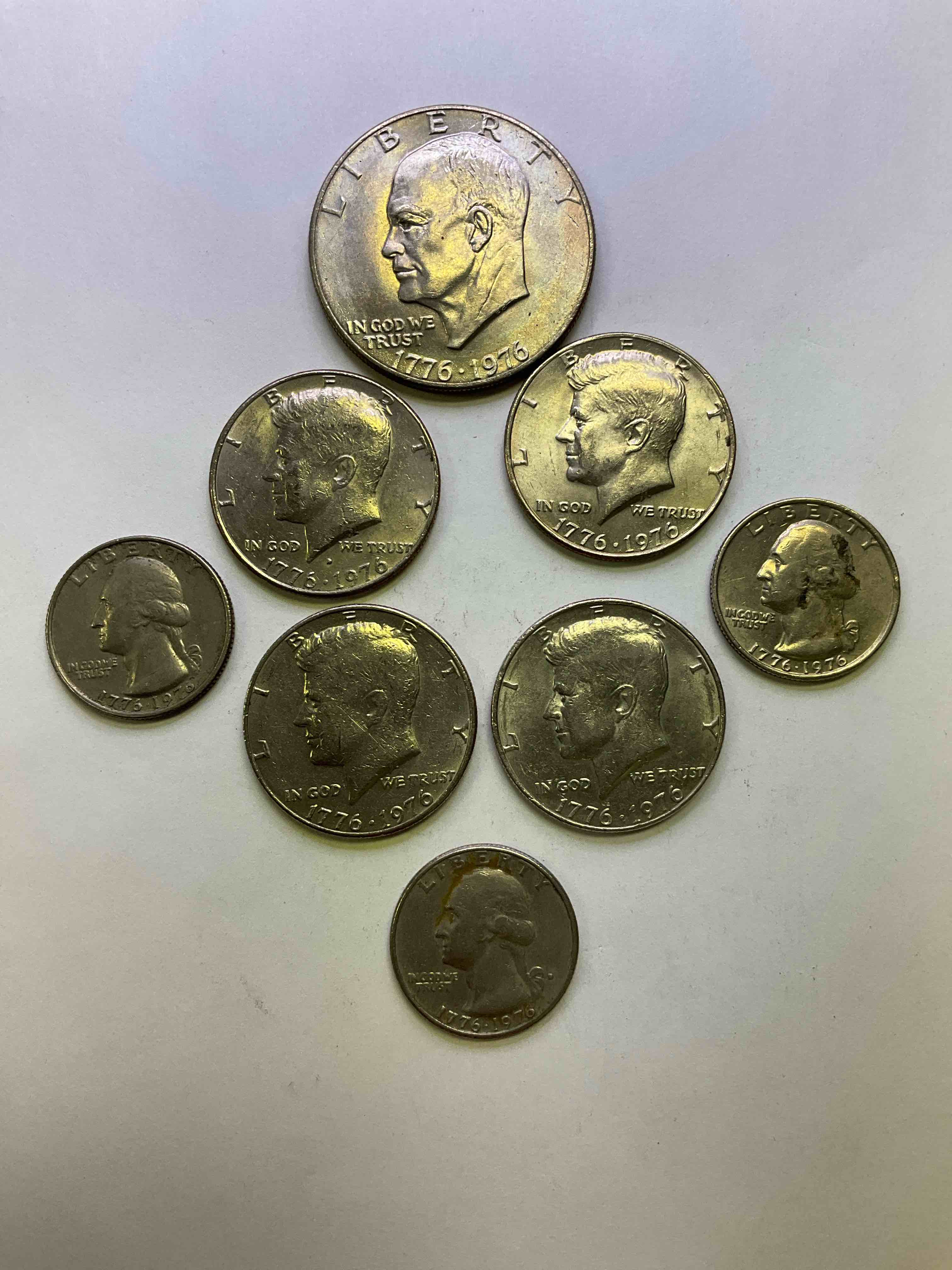 1976 Bicentennial Bliss! In 1976 The U.S. Mint Produced Coins Celebrating The 200 Year Anniversary Of America. Up For Auction Are Awesome Examples Of All Three Coins Produced For This... The Quarter, Half Dollar & Infamous "Ike" Dollar Coin 200 Year Anniversary Edition! Highly Desirable For Collectors! Own Pieces Of History & Get Ready For America's 250 Year Anniversary Coming Soon!