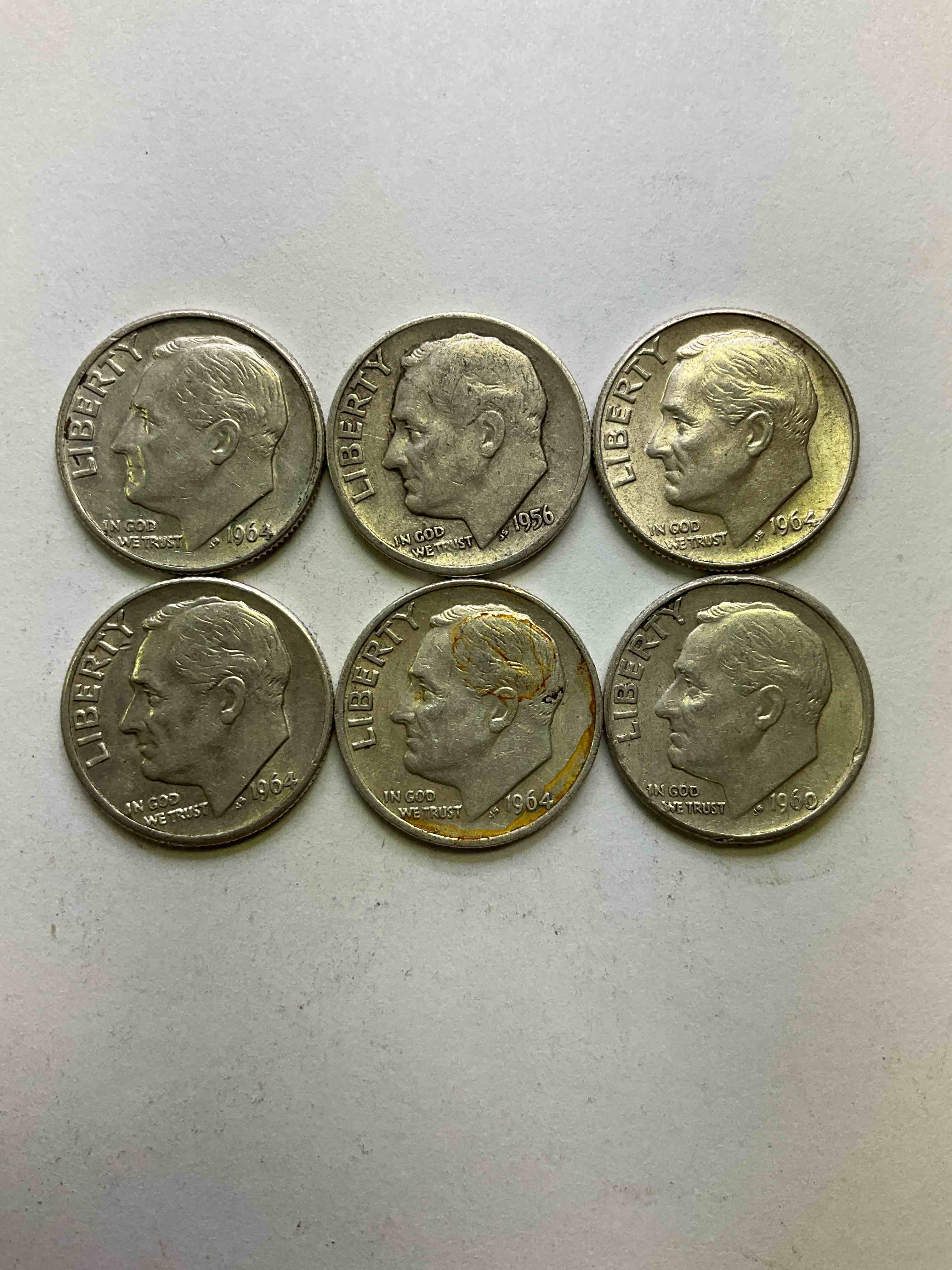 Antique U.S. Pure Fine Silver Roosevelt Dimes! Did You Know That Pre 1965 Roosevelt Dimes Are 90% Silver? Roosevelt Dimes Were First Minted In 1945 Upon The Death Of President Roosevelt, & Were Minted In Fine U.S. Silver Until 1965. Check Out These Awesome Examples, All In Nice, Circulated Condition With Visible Dates & Varying Pre 1965 Years! Rare To Have Visible Dates! Makes For A Great Investment In Precious Metals, Roosevelt Dimes Are 90% Pure Fine Silver! They Don't Make Em' Like This Anymore!