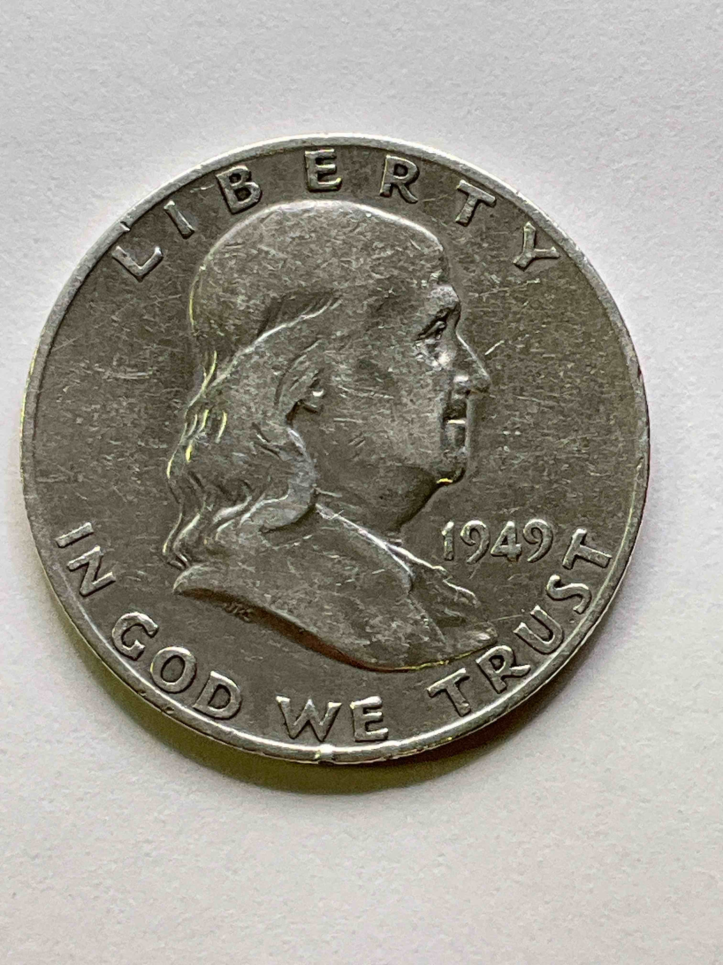 Ben Franklin Silver! Pre 1965 Silver U.S. Half Dollar Coins! Before 1965 American Half Dollars Were Actually Silver, Here Is A Rare 1949 Version In Excellent, Circulated Condition! Great For Investing In Precious Metals! These Heavy Half Dollars Were Minted At 90% Silver and 10% Copper, Giving Them A Net Weight Of .36169 Ounces Of Pure Silver Per Coin! Very Rare In This Great Condition!
