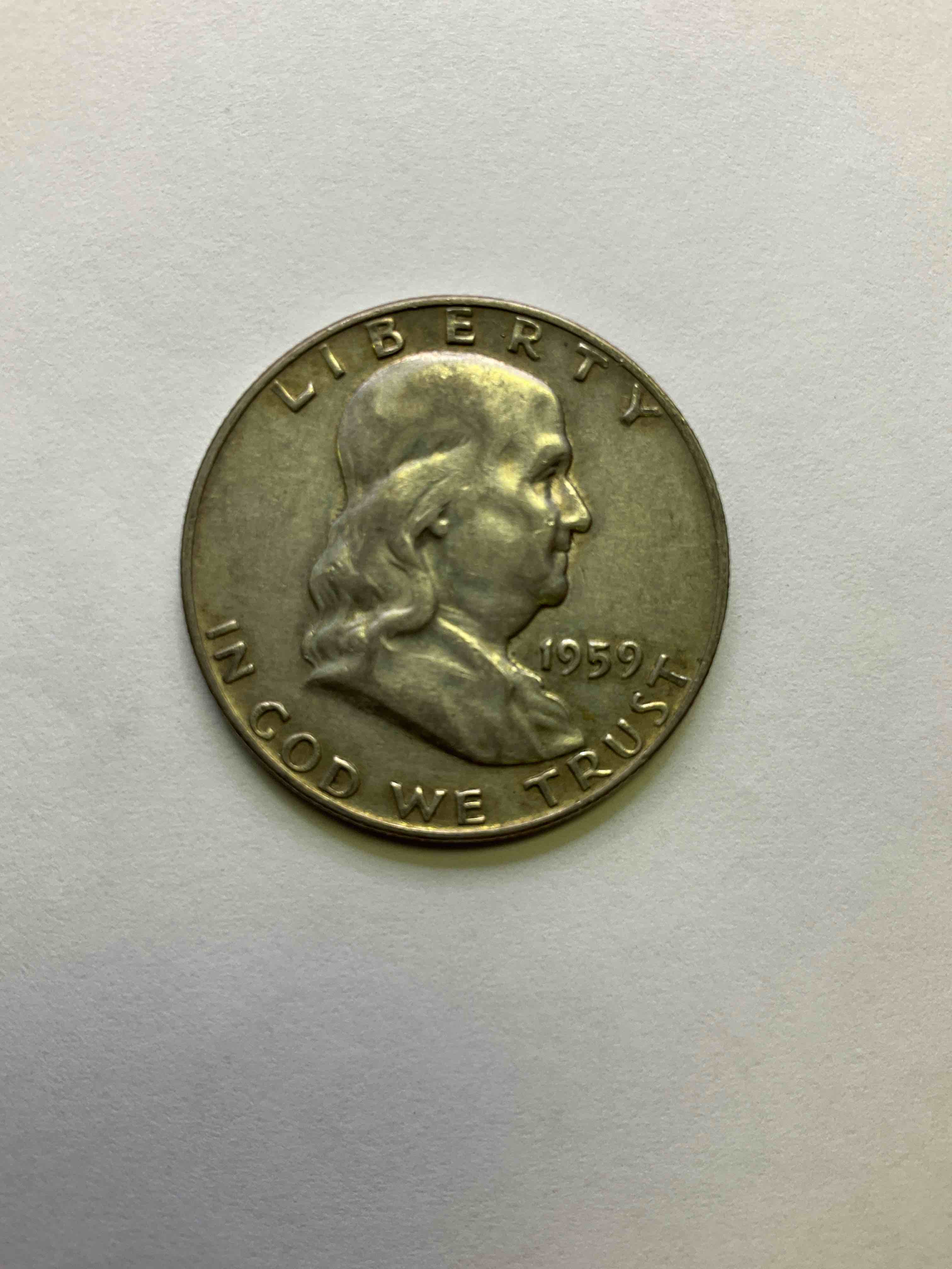 Ben Franklin Silver! Pre 1965 Silver U.S. Half Dollar Coins! Before 1965 American Half Dollars Were Actually Silver, Here Is A Rare 1959 Version In Excellent, Circulated Condition! Great For Investing In Precious Metals! These Heavy Half Dollars Were Minted At 90% Silver and 10% Copper, Giving Them A Net Weight Of.36169 Ounces Of Pure Silver Per Coin! Very Rare In This Great Condition!
