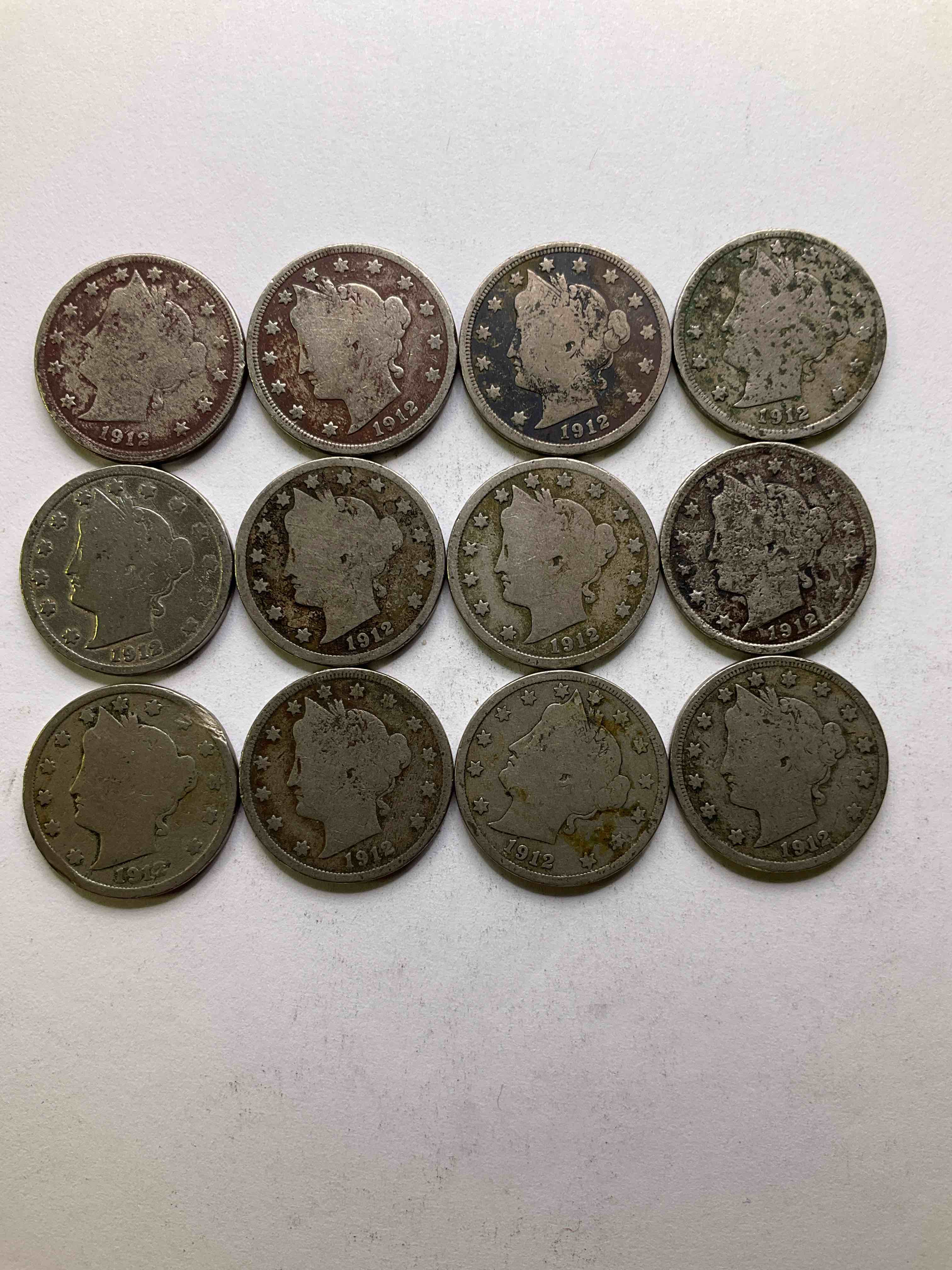1912 Year Of The Titanic! Nearly Impossible To Collect! 1912 Antique U.S. Liberty Head "V Nickels," From The Year Of The Sinking Of The Titanic! Own A Piece Of History Great For Coin Collectors, Think Of The History These Coins Have Seen! Liberty Head V Nickels Were Minted Up Until 1913 & Were The Style Of Nickels Before Buffalo Nickels. Own Some Cool Pieces Of History! Rare To See These Coins With The "Date On" In Circulated Condition!