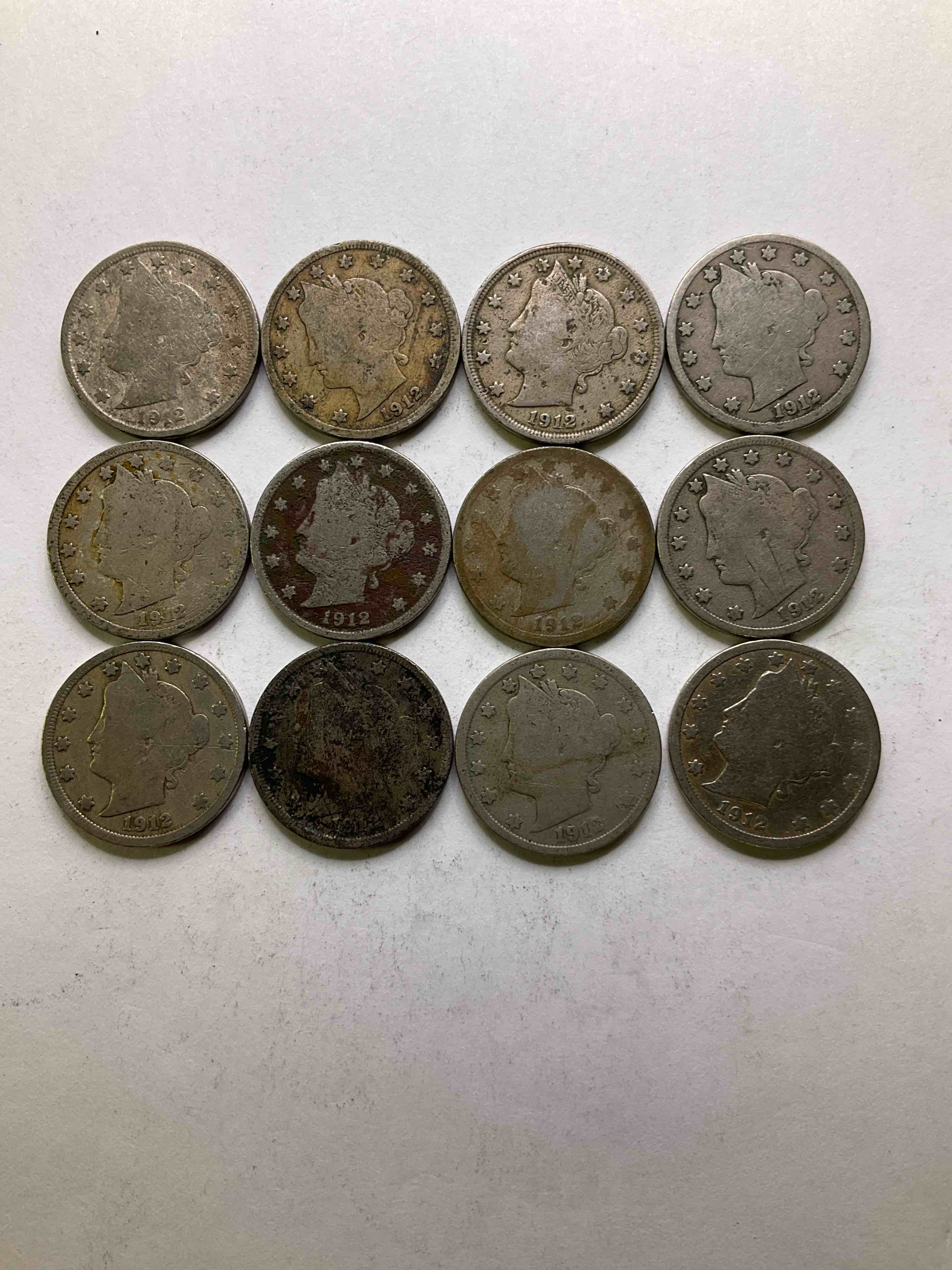 1912 Year Of The Titanic! Nearly Impossible To Collect! 1912 Antique U.S. Liberty Head "V Nickels," From The Year Of The Sinking Of The Titanic! Own A Piece Of History Great For Coin Collectors, Think Of The History These Coins Have Seen! Liberty Head V Nickels Were Minted Up Until 1913 & Were The Style Of Nickels Before Buffalo Nickels. Own Some Cool Pieces Of History! Rare To See These Coins With The "Date On" In Circulated Condition!