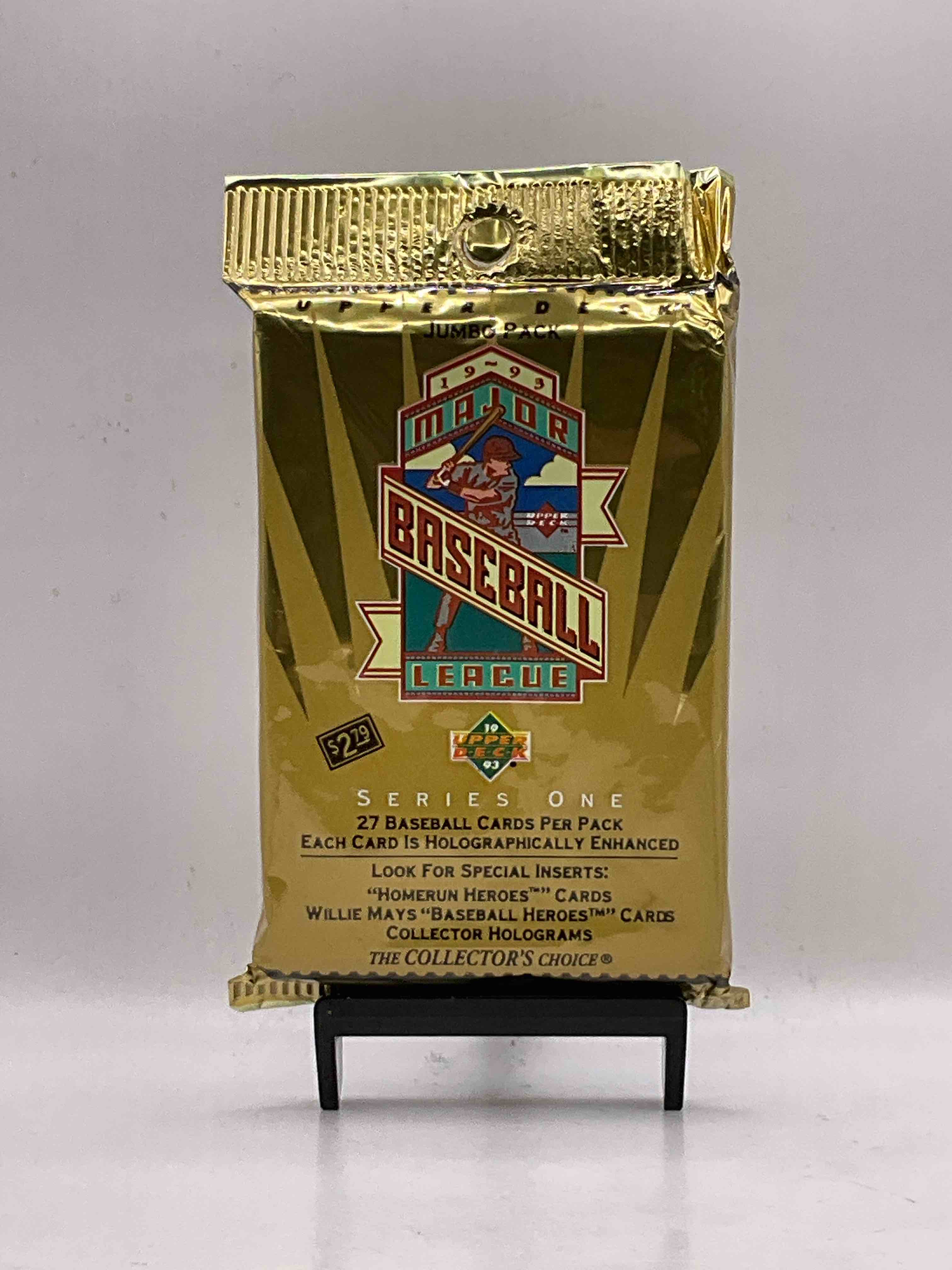 1993 Upper Deck Baseball Sealed 27 Card Jumbo Pack, Direct From Original Retail Display Case. Search For Derek Jeter, Ken Griffey Jr. & So Much More! Search For Highly Collectible Inserts. These Cards Are Highly Sought After By Collectors For Their Holographic Design, These Are PREMIUM Baseball Cards From 1993!