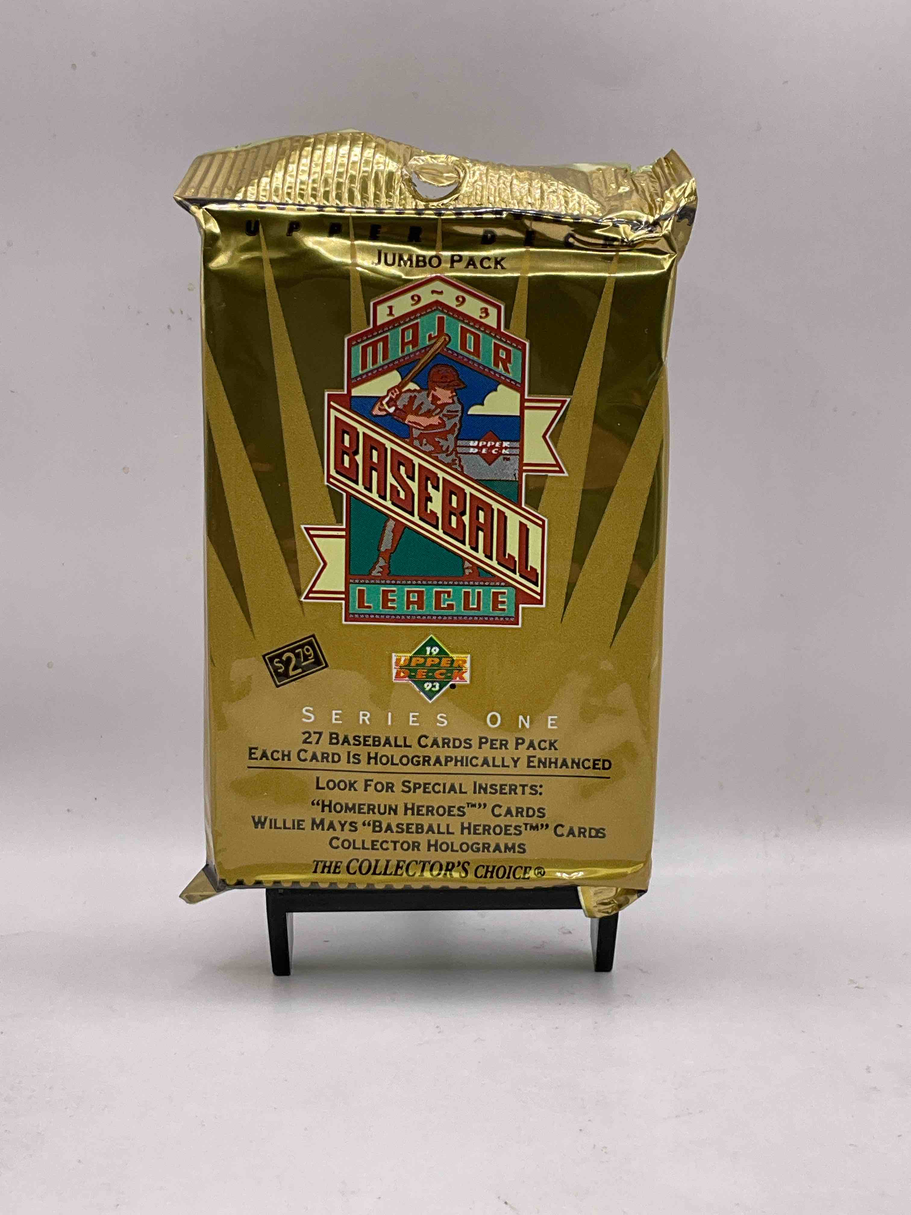 1993 Upper Deck Baseball Sealed 27 Card Jumbo Pack, Direct From Original Retail Display Case. Search For Derek Jeter, Ken Griffey Jr. & So Much More! Search For Highly Collectible Inserts. These Cards Are Highly Sought After By Collectors For Their Holographic Design, These Are PREMIUM Baseball Cards From 1993!