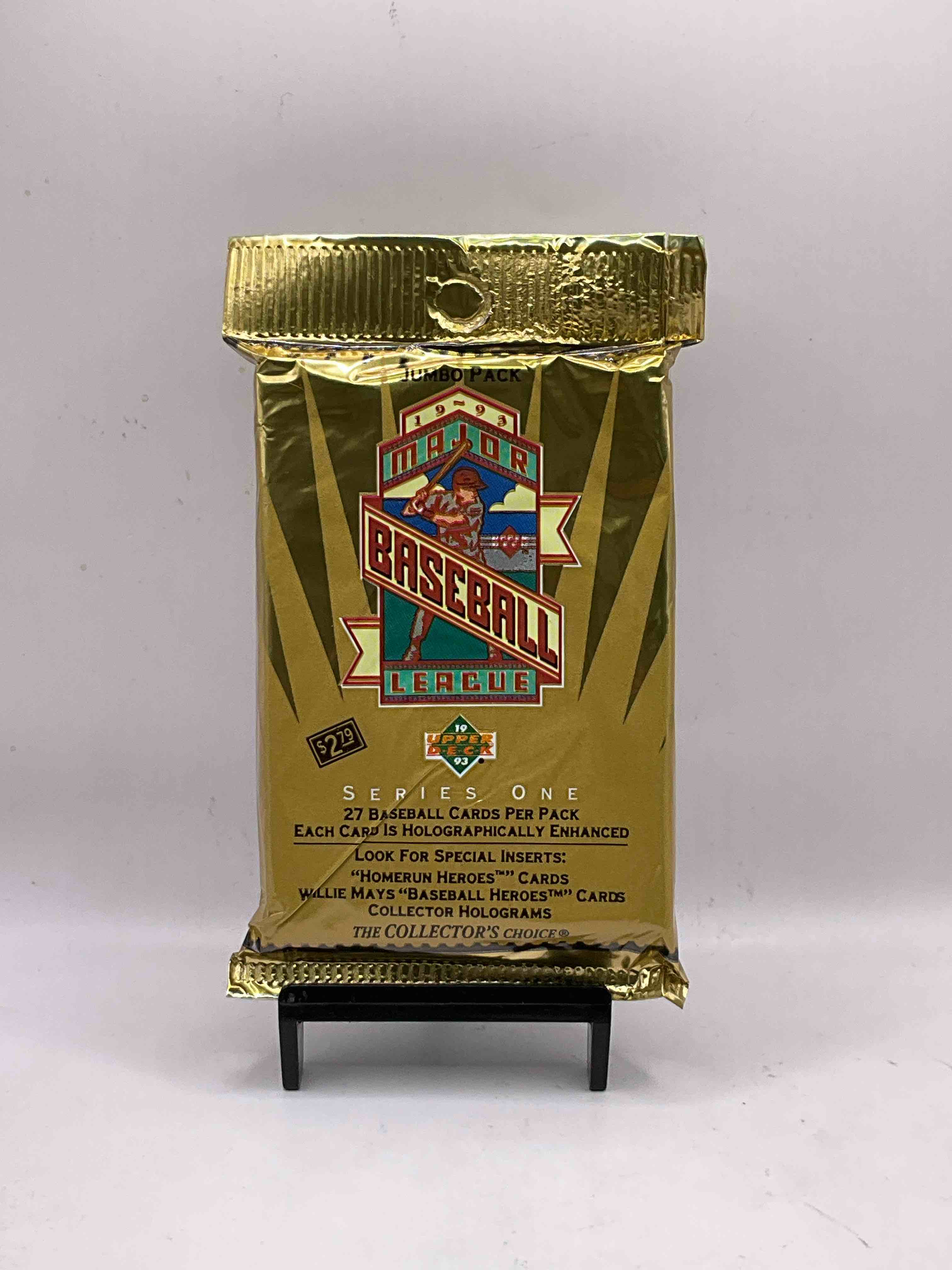 1993 Upper Deck Baseball Sealed 27 Card Jumbo Pack, Direct From Original Retail Display Case. Search For Derek Jeter, Ken Griffey Jr. & So Much More! Search For Highly Collectible Inserts. These Cards Are Highly Sought After By Collectors For Their Holographic Design, These Are PREMIUM Baseball Cards From 1993!