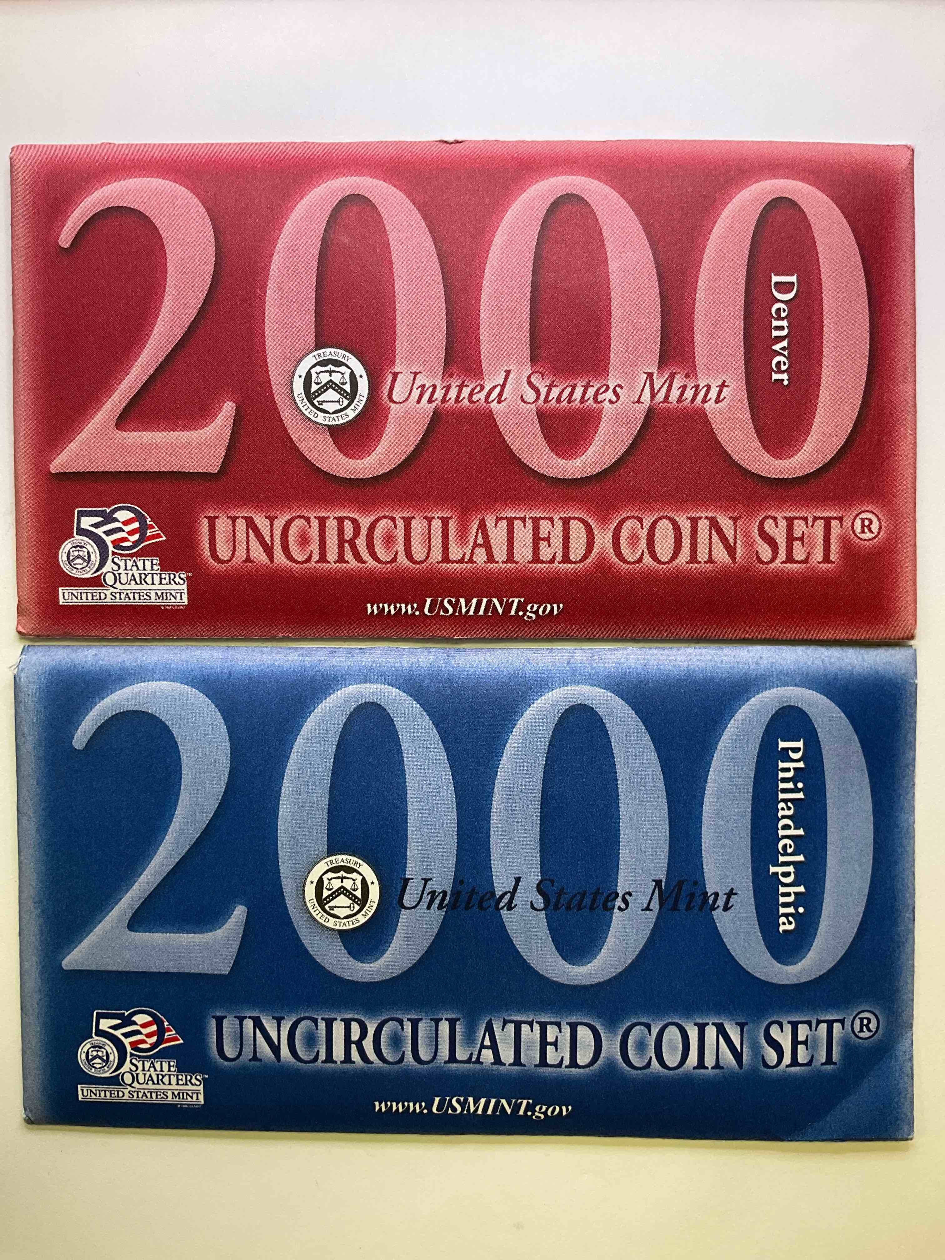 Millenium Coins! Year 2000 Uncirculated Mint Set, Direct From The U.S. Treasury & Still In Original Envelopes! Includes 20 Total Coins, All Coins Minted In Philly & Denver That Year, To Include State Quarters! An Awesome Piece Of History & Investment!