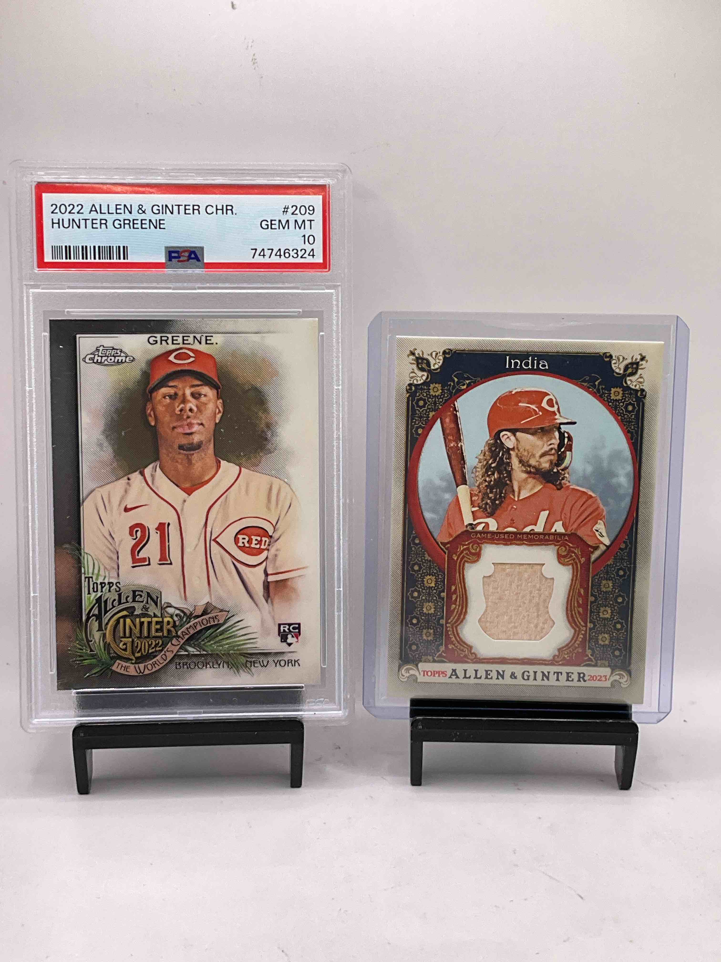 Reds 50 Card Lot! Hunter Greene Gem Mint 10 Allen & Ginter Chrome Rookie Card, Jonathan India Allen & Ginter Game Used Bat Memorabilia Card, Signed Alejo Lopez Card, Elly De La Cruz Rookies Galore & So Much More! Vintage & New!