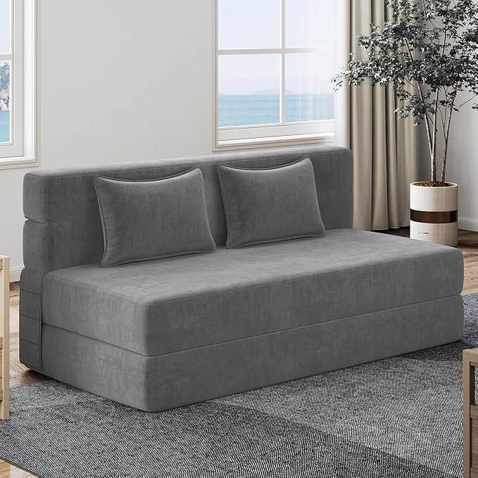 Folding Sofa Bed Convertible Sleeper Chair Full Size with Pillows, Foldable Futon Lazy Floor Sofa Bed