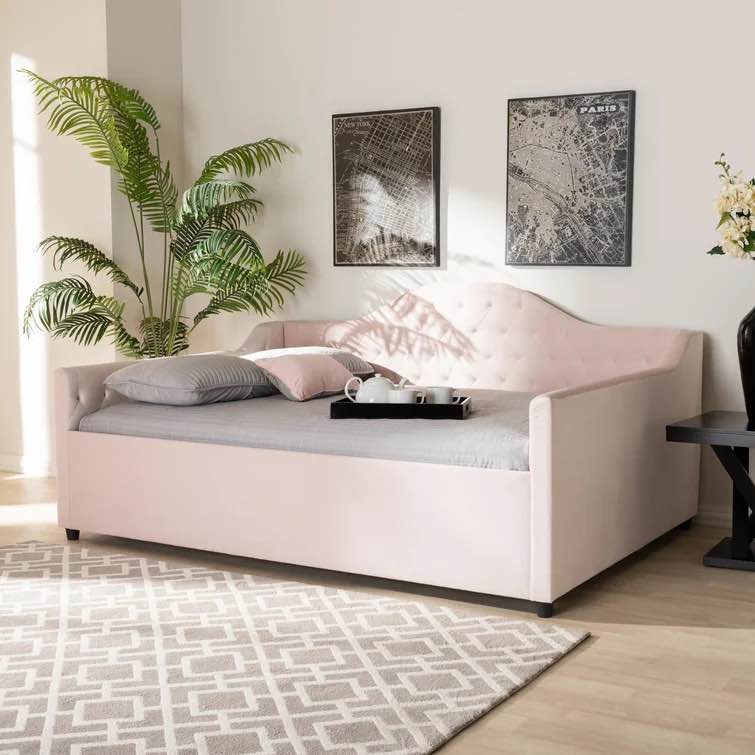 Pickup 2-Boxes | Full Light Pink Johnlewis Upholstered Daybed with Trundle