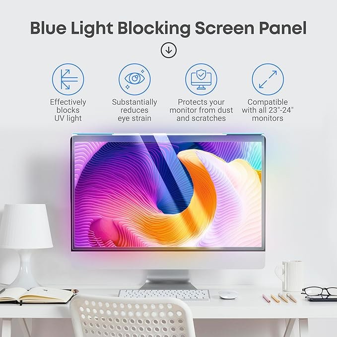 [2 Pack] 24 Inch Privacy Screen Filter for 16:9 Widescreen Computer Monitor, Removable Eye Protection Anti Glare Blue Light Filter Privacy Shield, Upgraded Anti Spy Privacy Screen Protector Film 24 In [2 PACK] 24'' New Privacy Screen (16:9)
