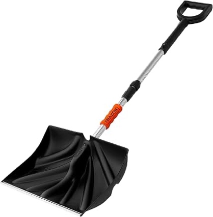 Snow Shovel for Driveway Car Home Garage - Portable Folding Snow Shovel with Retractable Ergonomical Handle and Large Capacity for Snow Removal - Heavy Duty Metal Collapsible Shovel Removal (Black)