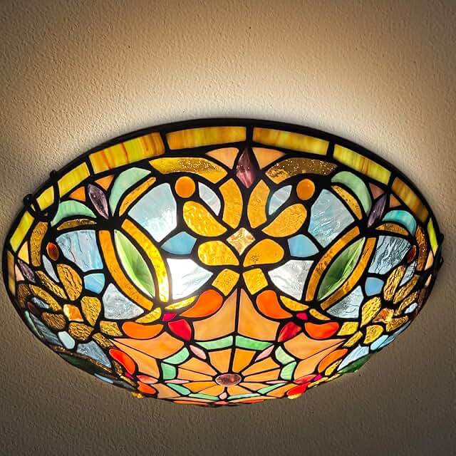 (Similarly)ARTZONE Tiffany Ceiling Lights, Stained Glass Ceiling Light 2-Lights 12 Inch Tiffany Flush Mount Ceiling Light for Bedroom Dining Living Room Entryway Foyer