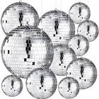 libima 12 pcs christmas disco ball hanging decoration mirror disco balls ornaments silver disco ball 70s disco themed party decoration for dance music stage bar party supplies (8'', 6'', 4'', 3'')