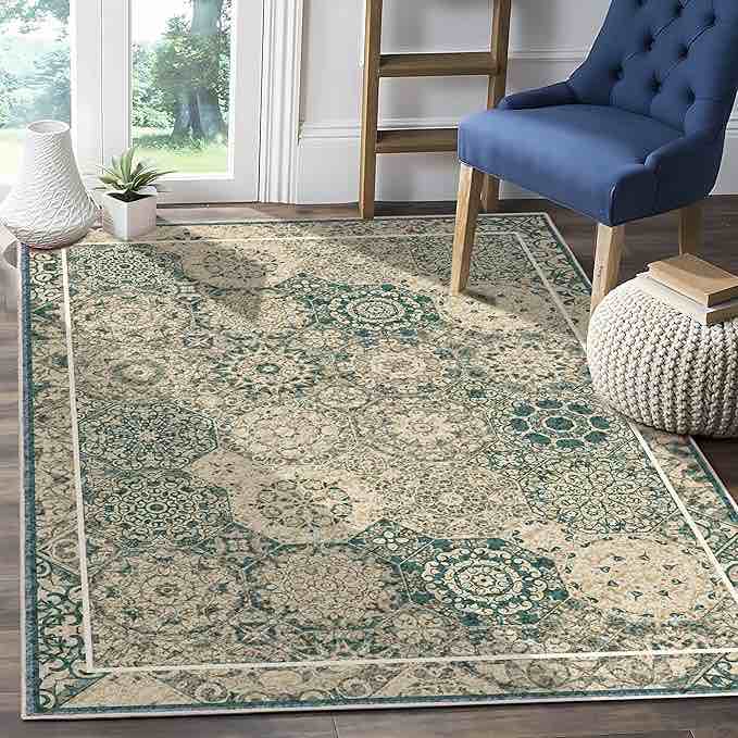 Moroccan 6'x9' Area Rugs for Living Room, Large Washable Low Pile Stain Resistant Soft Carpet, Oriental Trellis Ultra-Thin Bedroom Rug for Dining Room Office Table Apartment(Red, 6X9FT)