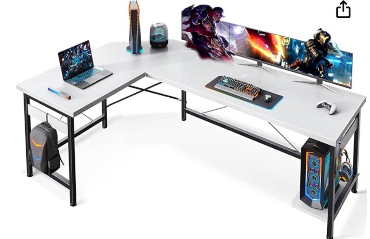 (similar to stock photo)Coleshome 66" L Shaped Gaming Desk, L Shaped Desk, Computer Desk, Gaming Desk, Writing Desk, Home Office Desk, White