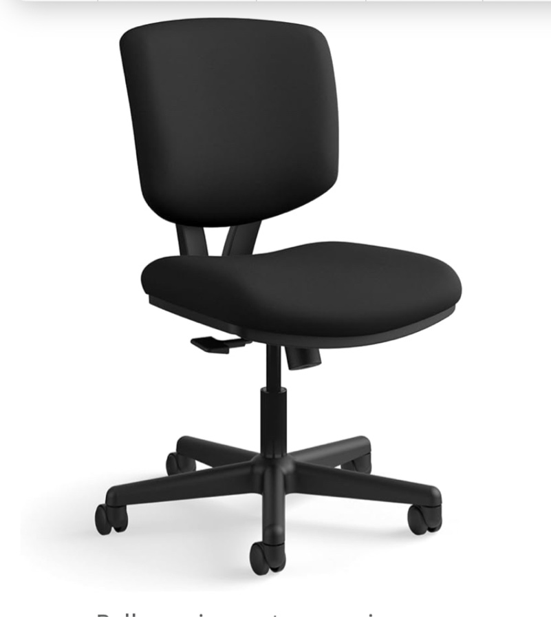 HON Volt Armless Desk Chair Small Office Chair No Arms Task Chair - Ergonomic Office Chair Adjustable Synchro-Tilt Recline - Home Office Desk Chair with Wheels, Rolling Swivel Chair - Black Fabric