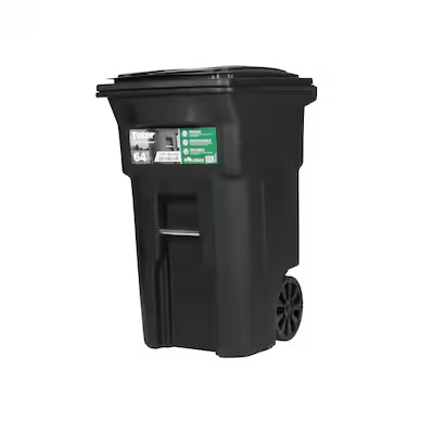 Toter 64 Gallon Black Plastic Wheeled Indoor/Outdoor Hinged Lid Trash Can