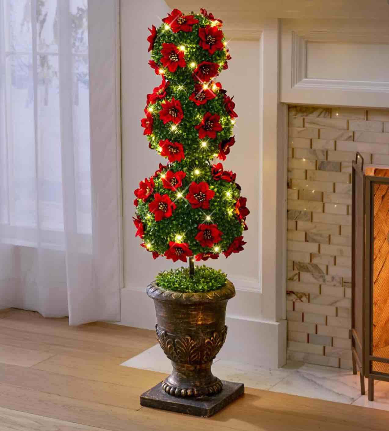 the 4' prelit christmas poinsettia topiary