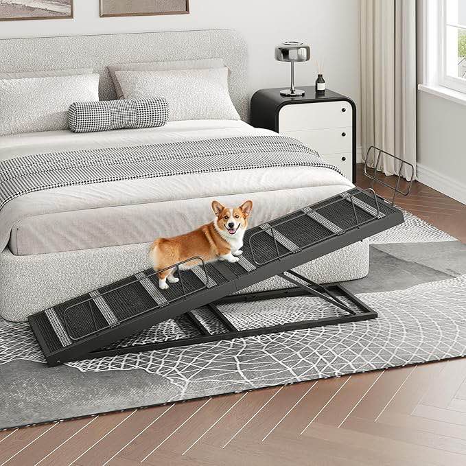 Dog Ramp For Bed, 63 Inch Long Dog Ramp For Couch Or Bed, Pet Ramp With Non-slip Mat And Safety Side Rails, 4 Height Adjustable Up To 33 Inch