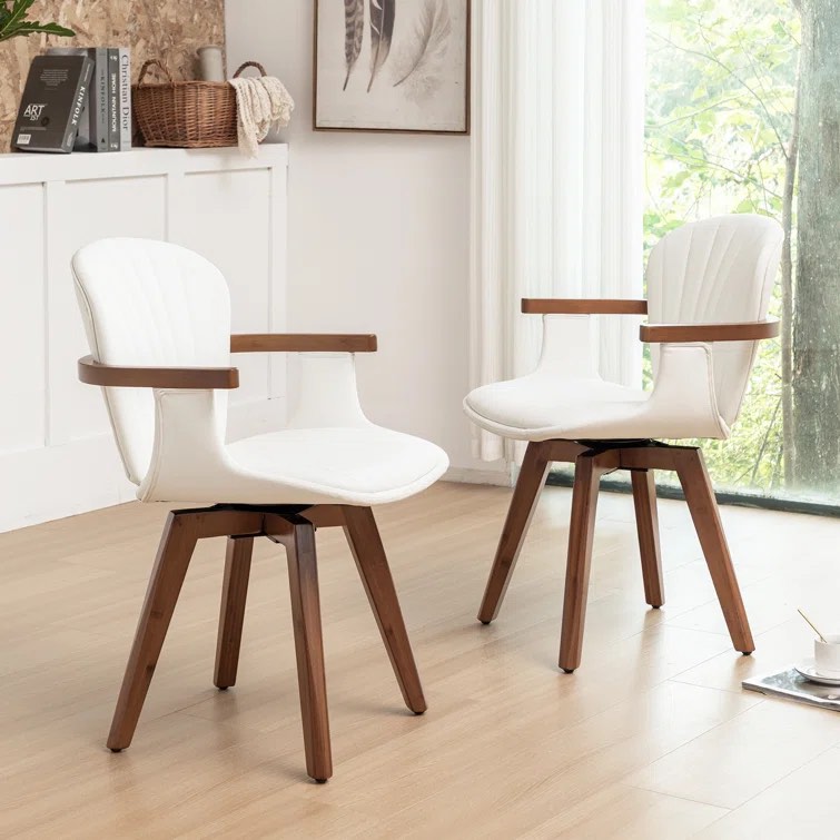 Karez 21.2" W Faux Leather Swivel Modern Dining Chair 2 pieces 