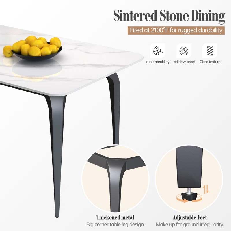 incomplete only leg Laytona Rectangular Large Corner of Sintered Stone Ceramics Dining Table with Metal legs