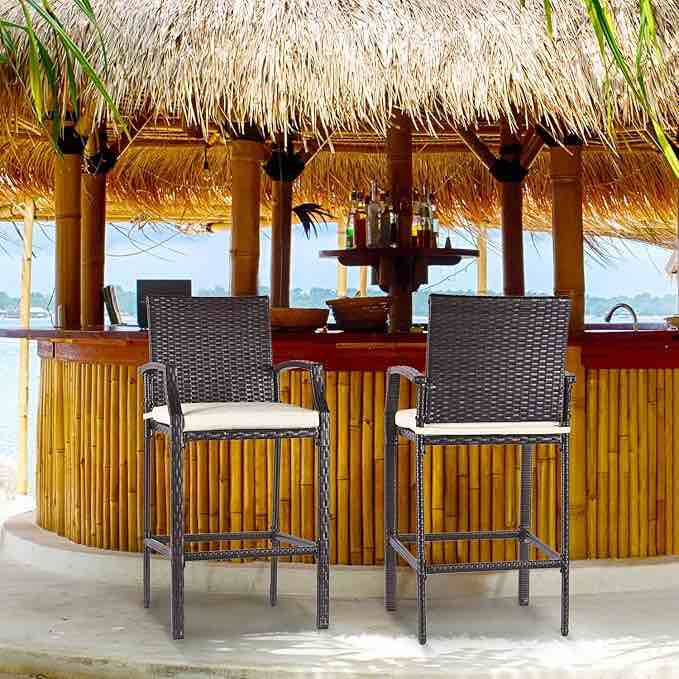 Bar Stools Set of 2 Wicker Counter Height Bar Stools Patio Chairs Bar Height Patio Stools & Bar Chairs 