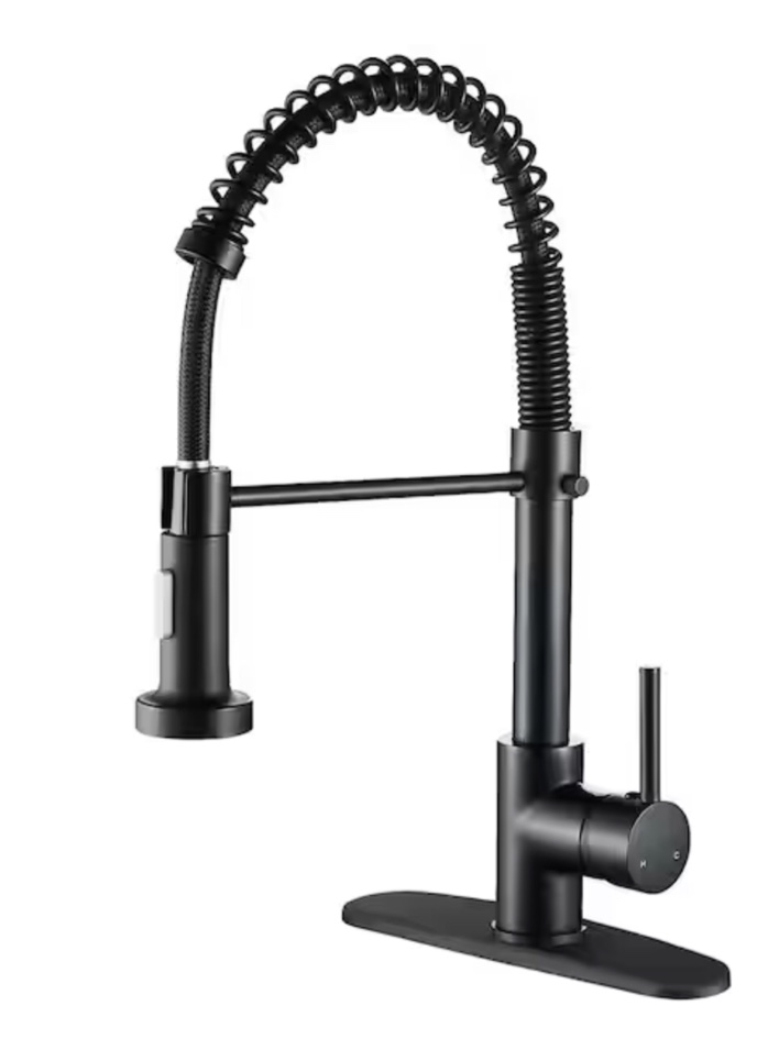 Pull Down Single Hole Kitchen Faucet Finish: Black