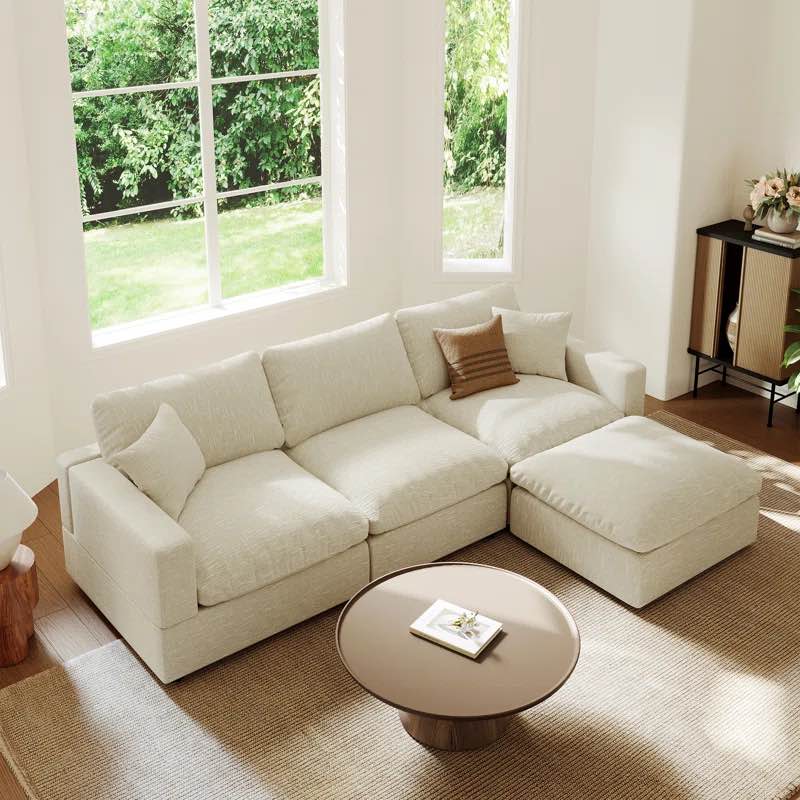 ( incomplete,only 1 box) Upholstered Sofa, Cloud Couch Modular Sectional Sofa Couch L-Shaped Sofa for Living Room Bedroom Size: 24.8" H x 95.4" W x 61.9" D, Upholstery Color: Beige