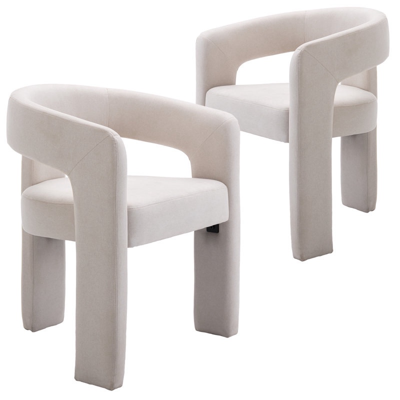 Modern Dining Chairs Barrel Dining Chair Upholstered Dining Room Chair with Arm Comfy Accent Side Chair for Dining Room/Living Room Upholstery Color: Beige Chenille
