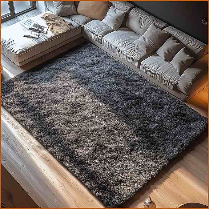 Eviva Dark Gray Fluffy Rugs for Living Room 8x10 – Fuzzy Rug, Washable Rugs for Bedroom, Soft Area Rugs 8x10 W Plush Feel – Shaggy Rug 8x10 - Kids Rugs & Girls Bedroom Rug for Cozy Bedroom Decor