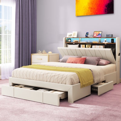 Chantise Upholstered Storage Bed with 3 Drawers and Storage Headboard