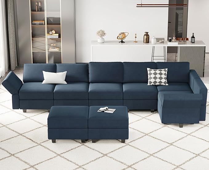 ( incomplete only 1 box)Belffin Oversized Modular Sectional Sofa L Shaped Couch Set with Reversible Chaise Convertible L Shape Sectional Sofa Blue