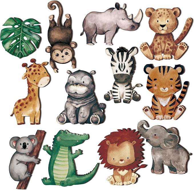 Geetery 12 Pcs Woodland Animals Wooden Animal Cutout Shapes Forest Painted Woodland Baby Shower Decorations Woodland Creatures Wood Table Centerpieces for Woodland Camp Party Supplies (Cute)