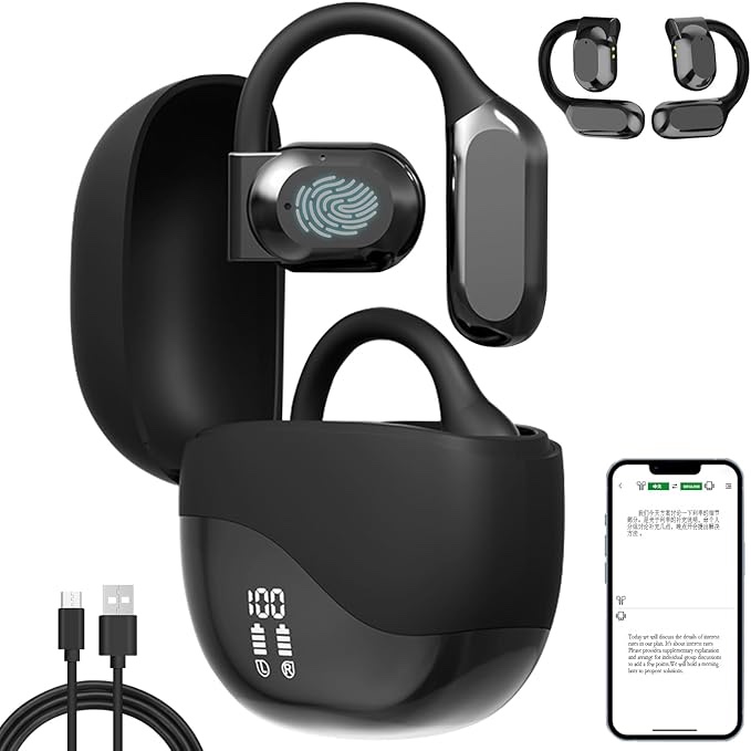 Ai Translator Earbuds, Wireless Bluetooth Translation Earbuds, Open Language Translation Earbuds Real Time, Real Time Translation of 144 Languages Suitable for Tourism, Business, Learning Music(Khaki)