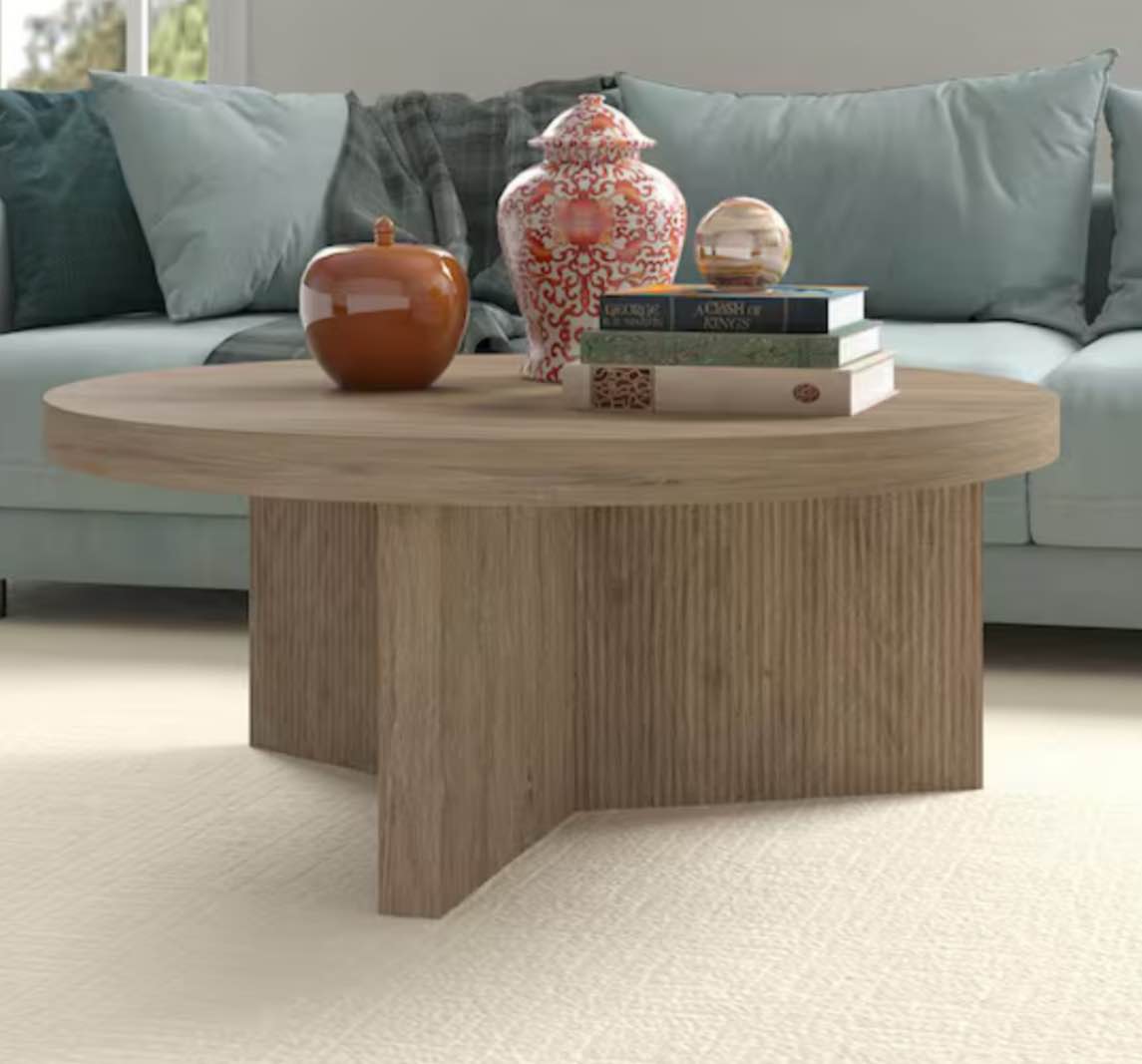 Holm 36 in. Antiqued Gray Oak Round MDF Top Coffee Table