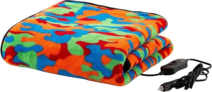 Stalwart Heated Blanket - Ultra Soft Fleece Throw Powered by 12V Auxiliary Power Outlet for Travel or Camping - Winter Car Accessories (Multi Camo)