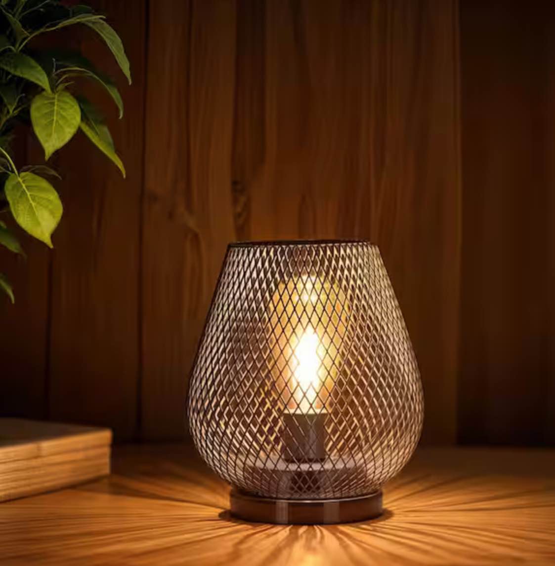 Bronze Indoor Battery-Operated Integrated LED Metal Mesh Lamp *similar to stock photo* 
